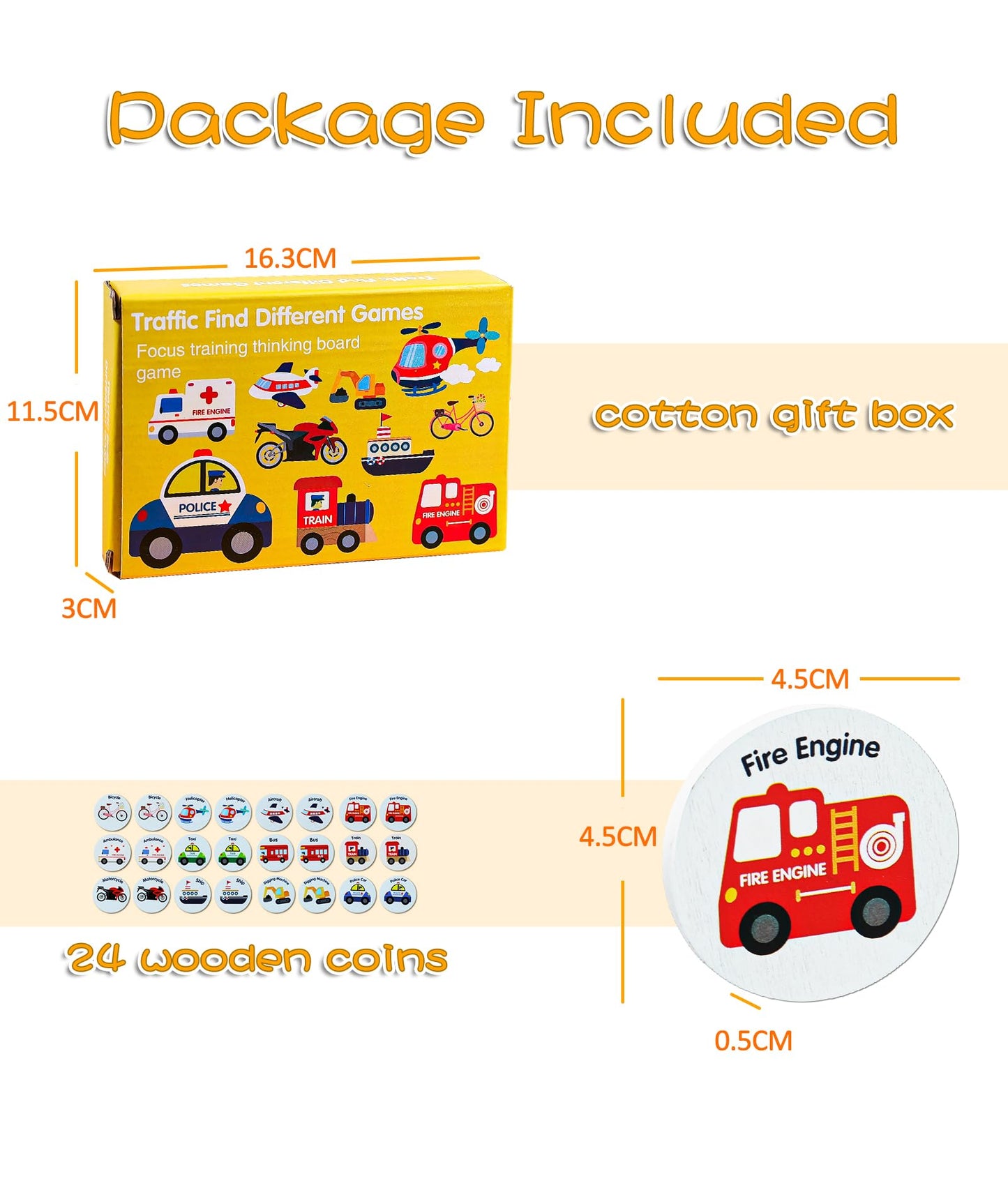 Protado Wooden Match Memory Game – 24-Card Preschool Matching Set (Vehicle Theme)