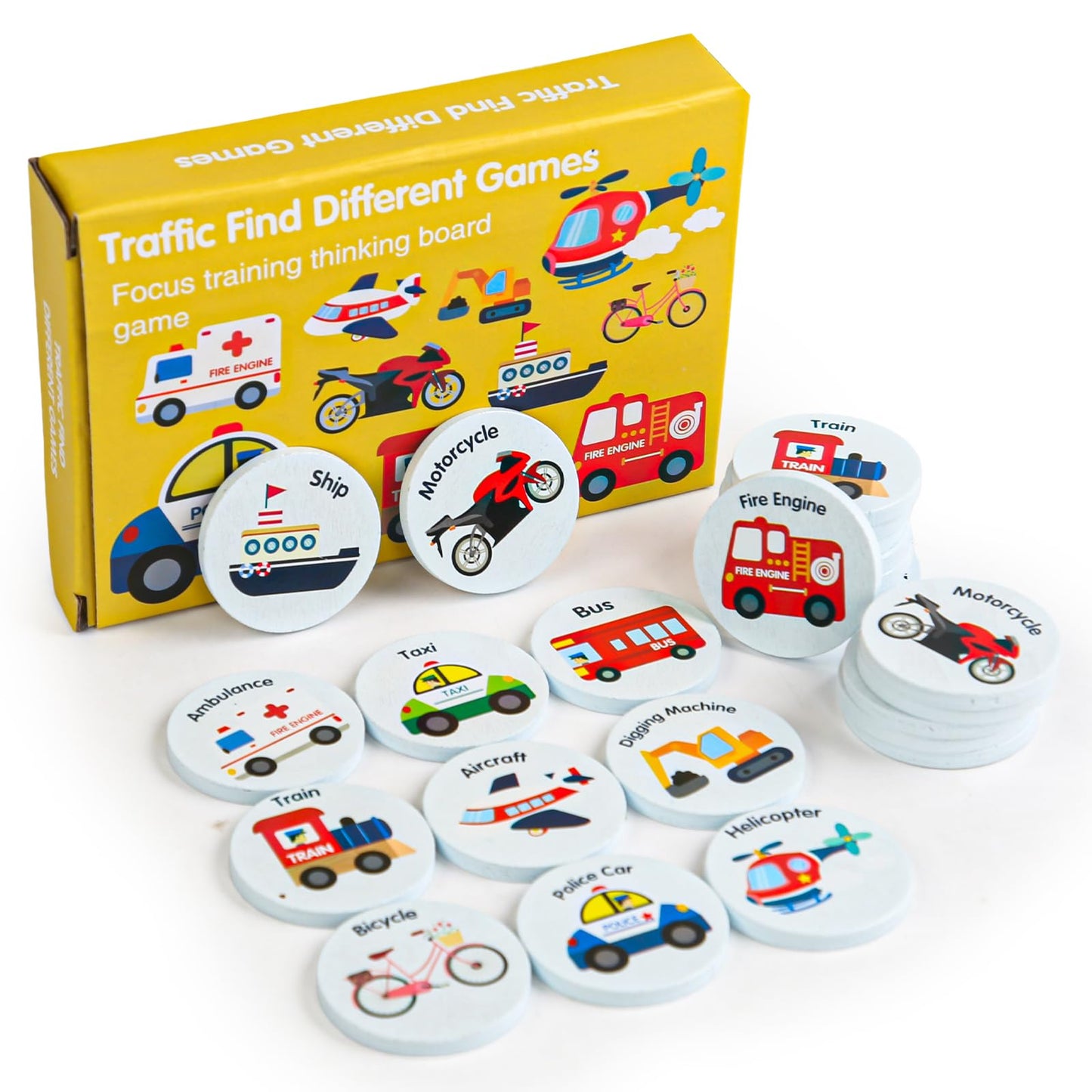 Protado Wooden Match Memory Game – 24-Card Preschool Matching Set (Vehicle Theme)