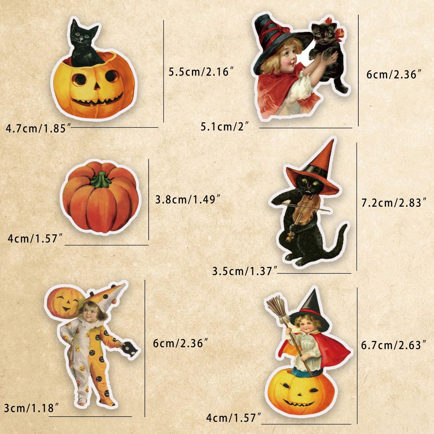 PRSTINCOL 100 Pcs Vintage Witch & Pumpkin Stickers – Halloween Scrapbook & DIY Decals
