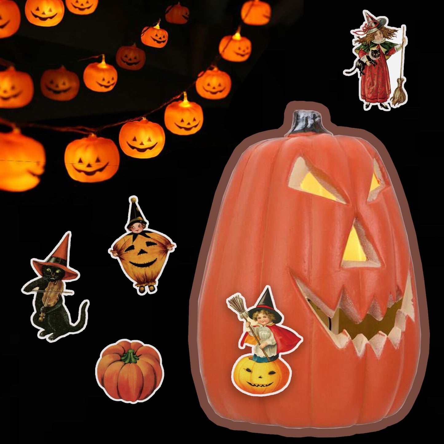 PRSTINCOL 100 Pcs Vintage Witch & Pumpkin Stickers – Halloween Scrapbook & DIY Decals