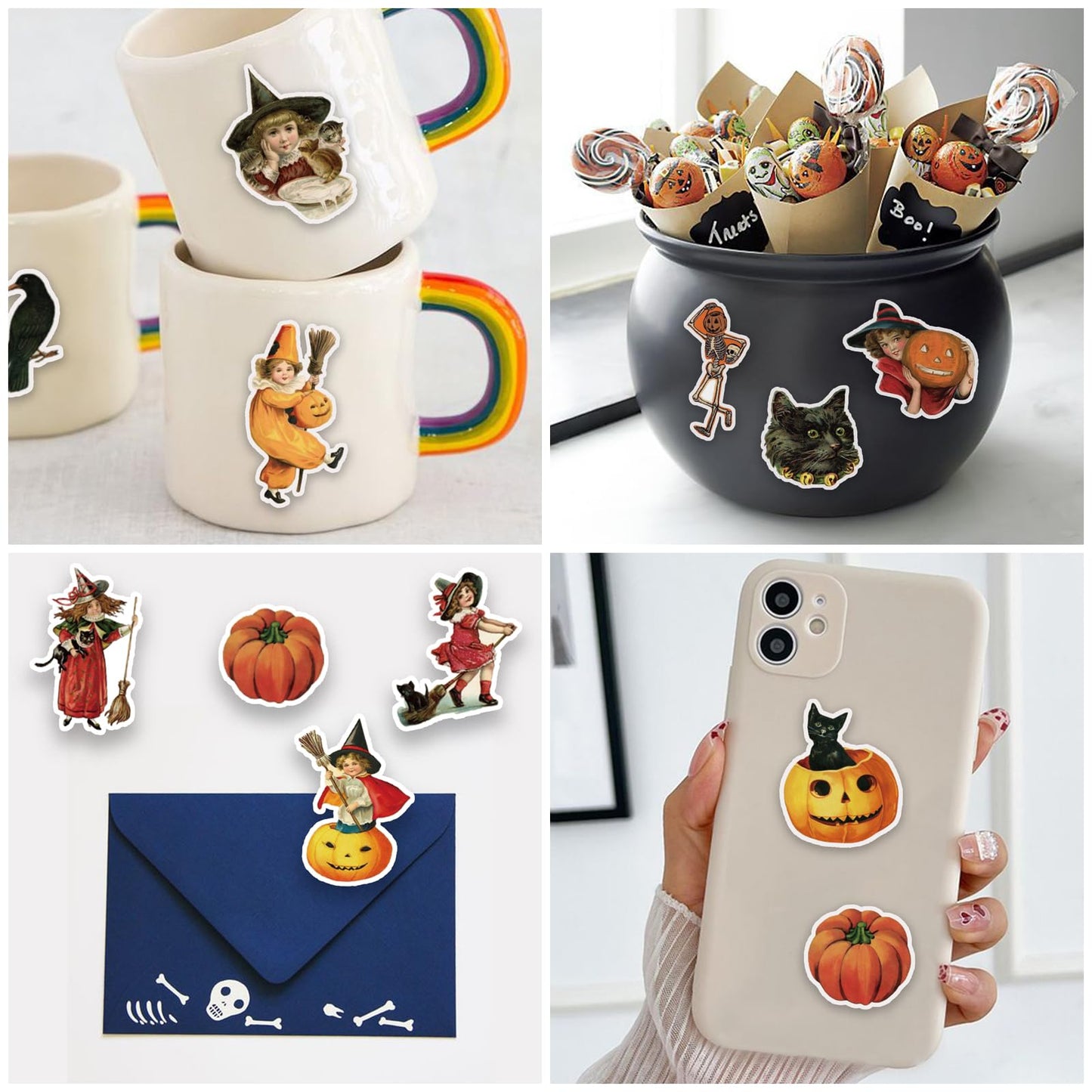 PRSTINCOL 100 Pcs Vintage Witch & Pumpkin Stickers – Halloween Scrapbook & DIY Decals