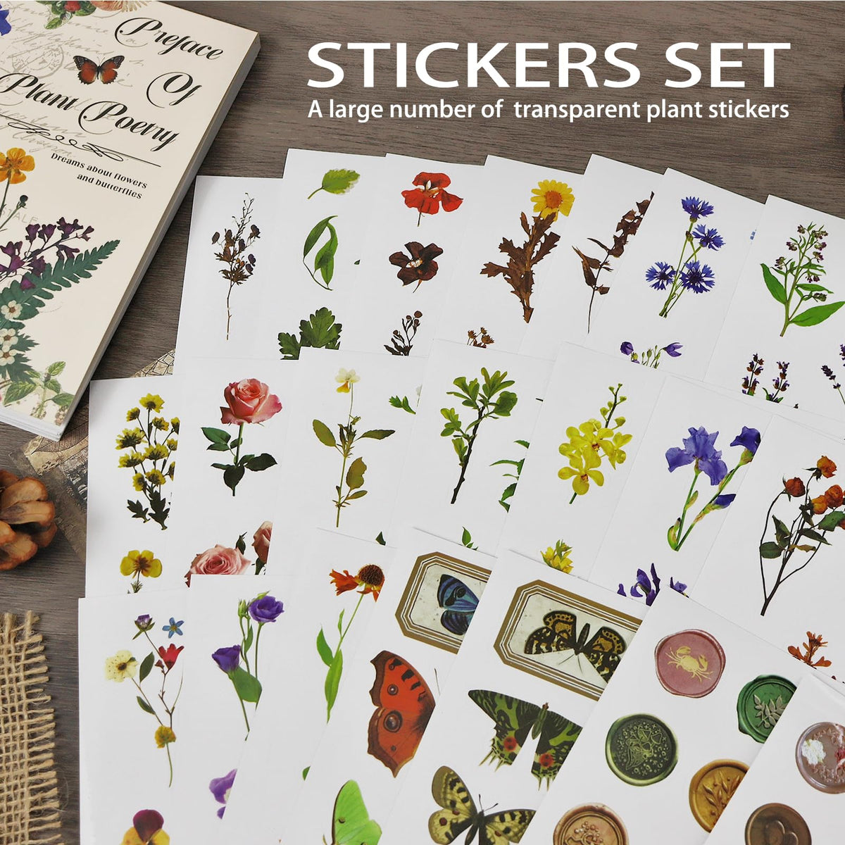 PRSTINCOL Flower Sticker Book – 40 Sheets, 470 Floral Stickers for Journaling & Scrapbooking