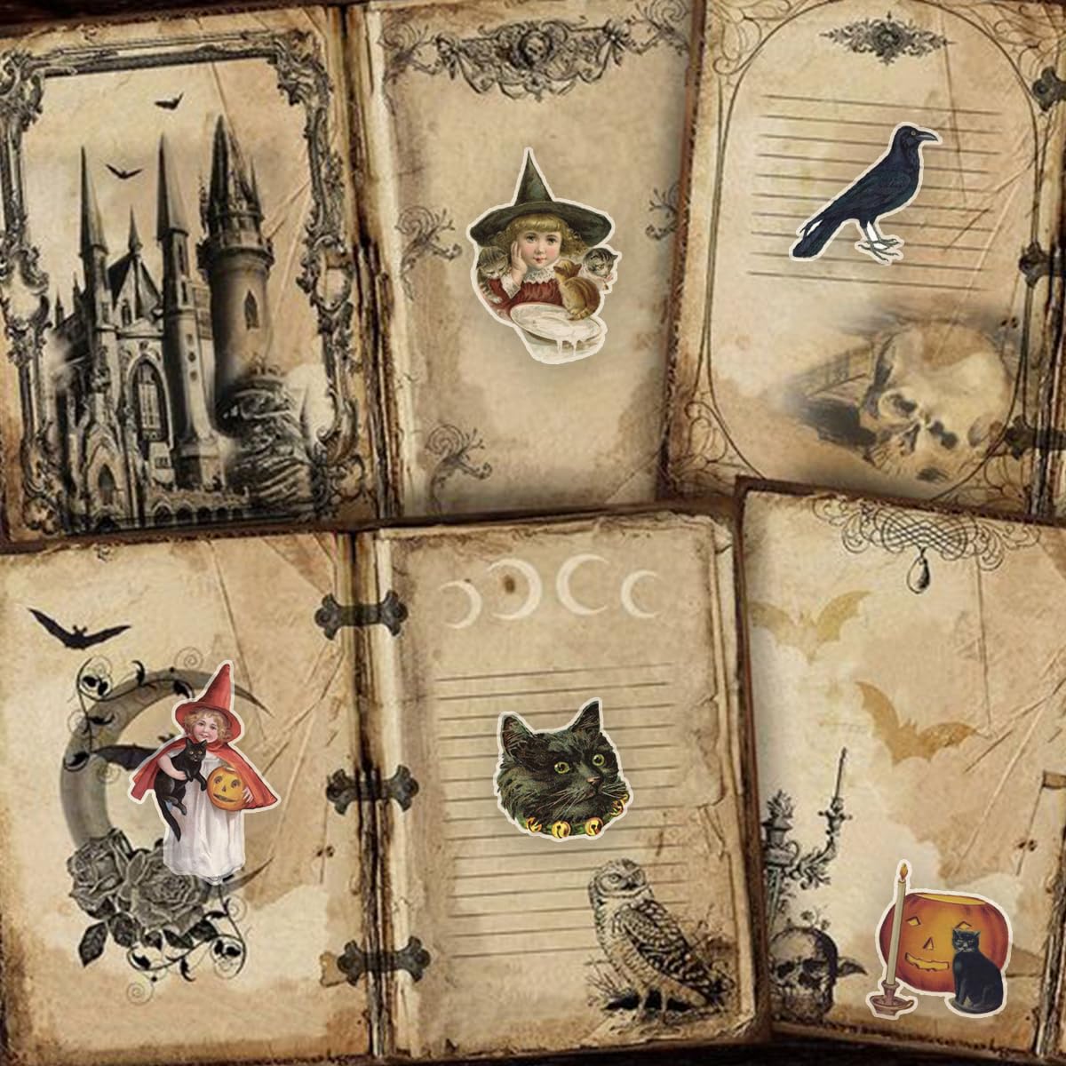 PRSTINCOL 100 Pcs Vintage Witch & Pumpkin Stickers – Halloween Scrapbook & DIY Decals