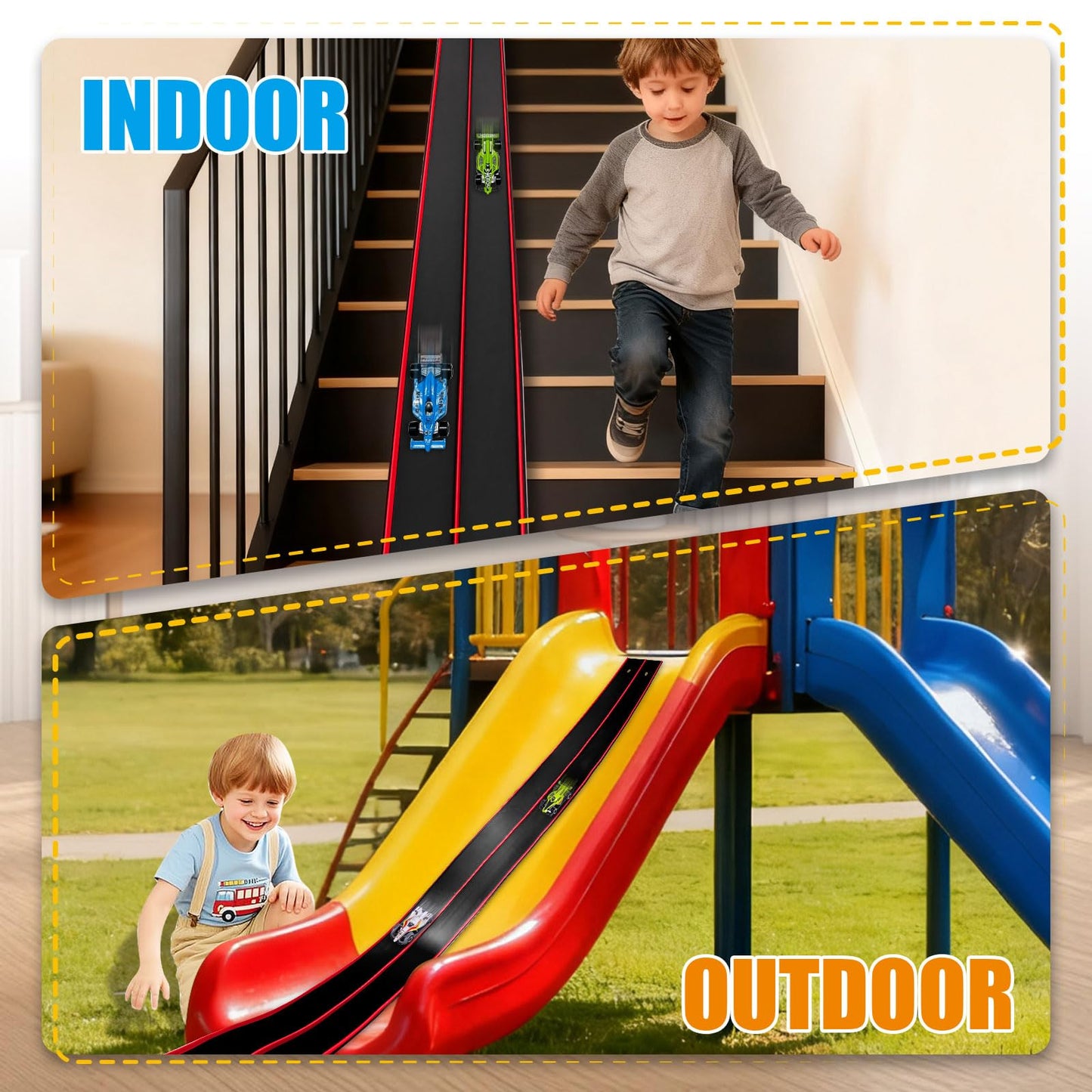 Prtneg Flexible Race Track – 15 Ft, 4 Cars, Double Lane, Suction Cups, Portable, Hot Wheels Compatible