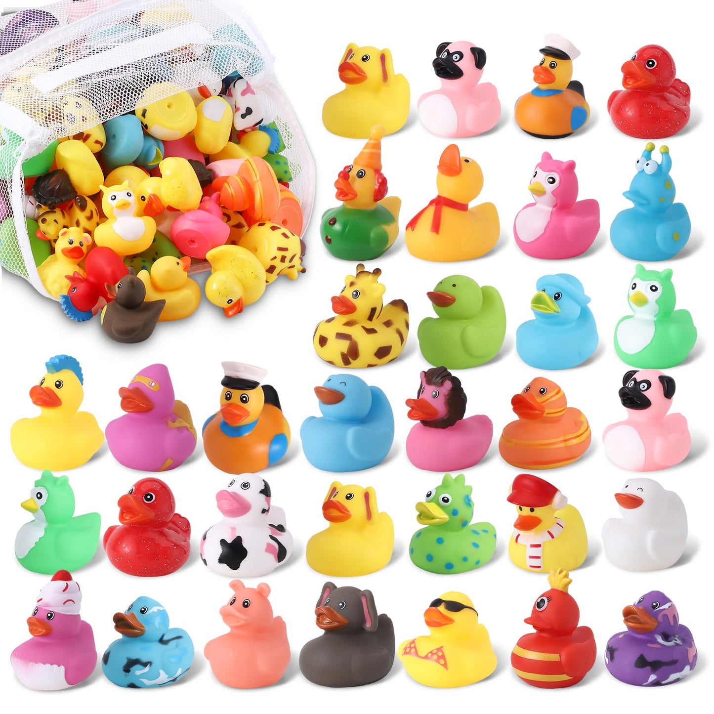Prudiut 60 Pcs Cruise Rubber Ducks with Storage Bag | Bath, Pool & Party Toys