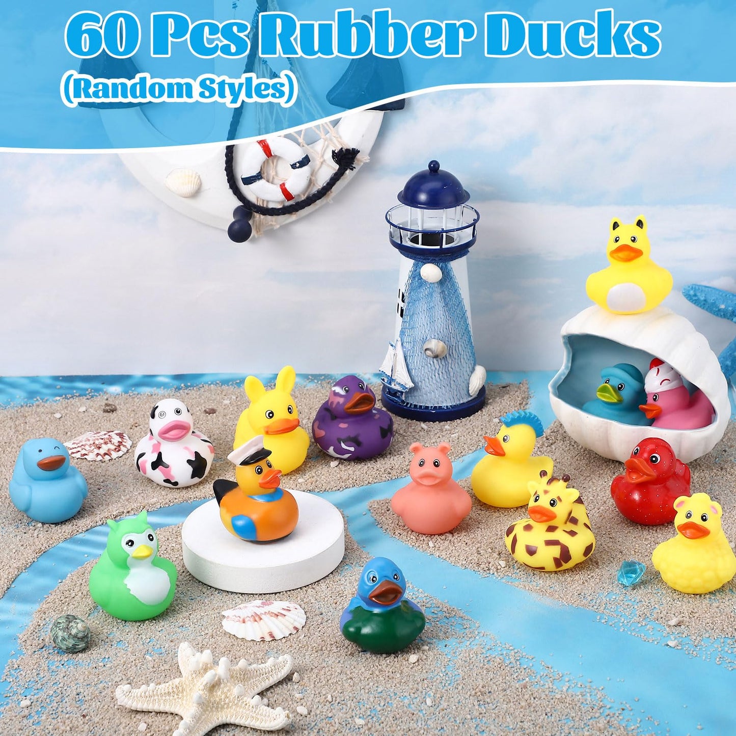 Prudiut 60 Pcs Cruise Rubber Ducks with Storage Bag | Bath, Pool & Party Toys