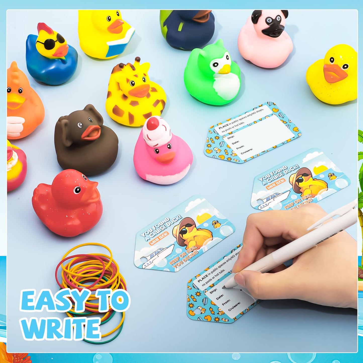 Prudiut 80-Piece Cruise Duck Kit with Tags & Bands – 25 Ducks, 25 Tags, 30 Rubber Bands | Ship Essentials