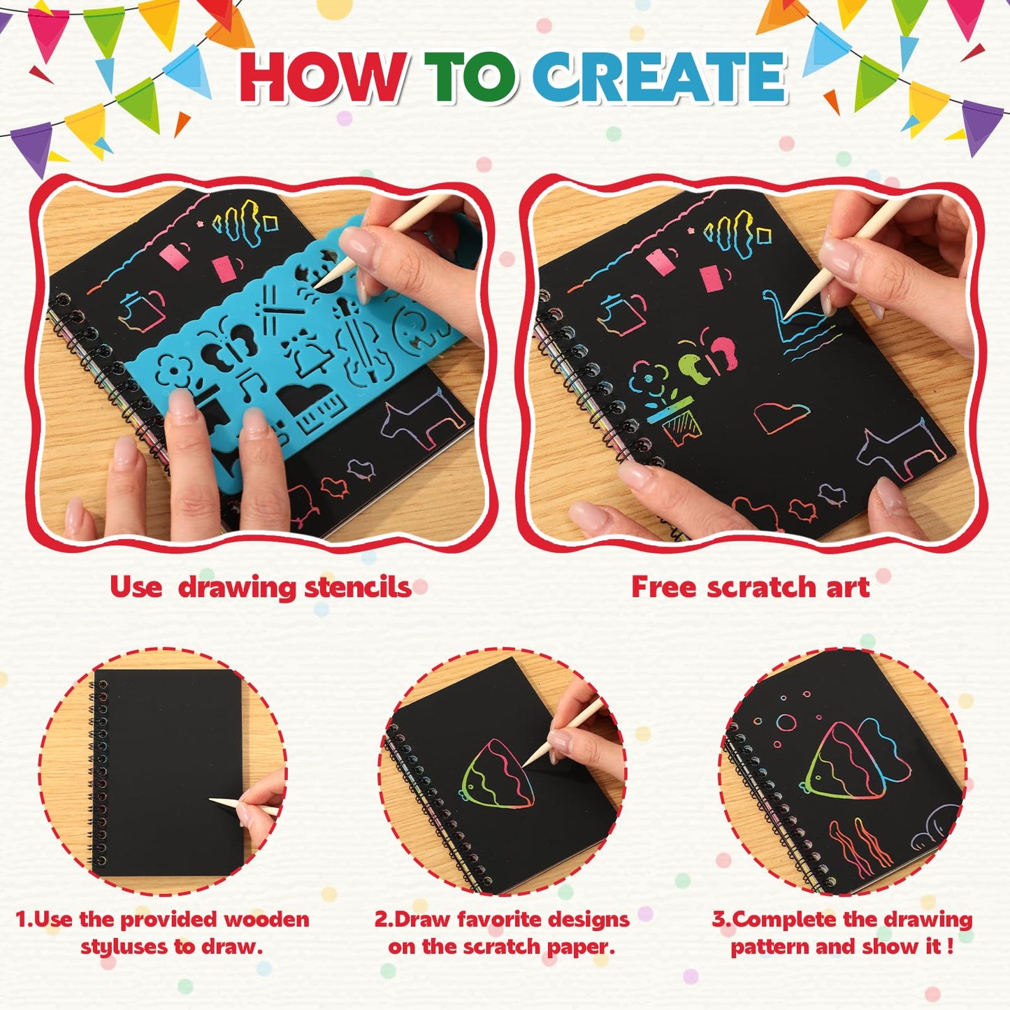 Prudiut Scratch Art 30-Pack Rainbow Notebooks – Party Favors & Gifts