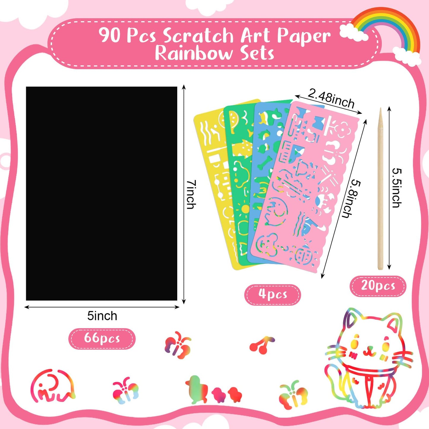 Prudiut 90-Piece Scratch Art Rainbow Set | All-in-One Kids Scratch Art Kit