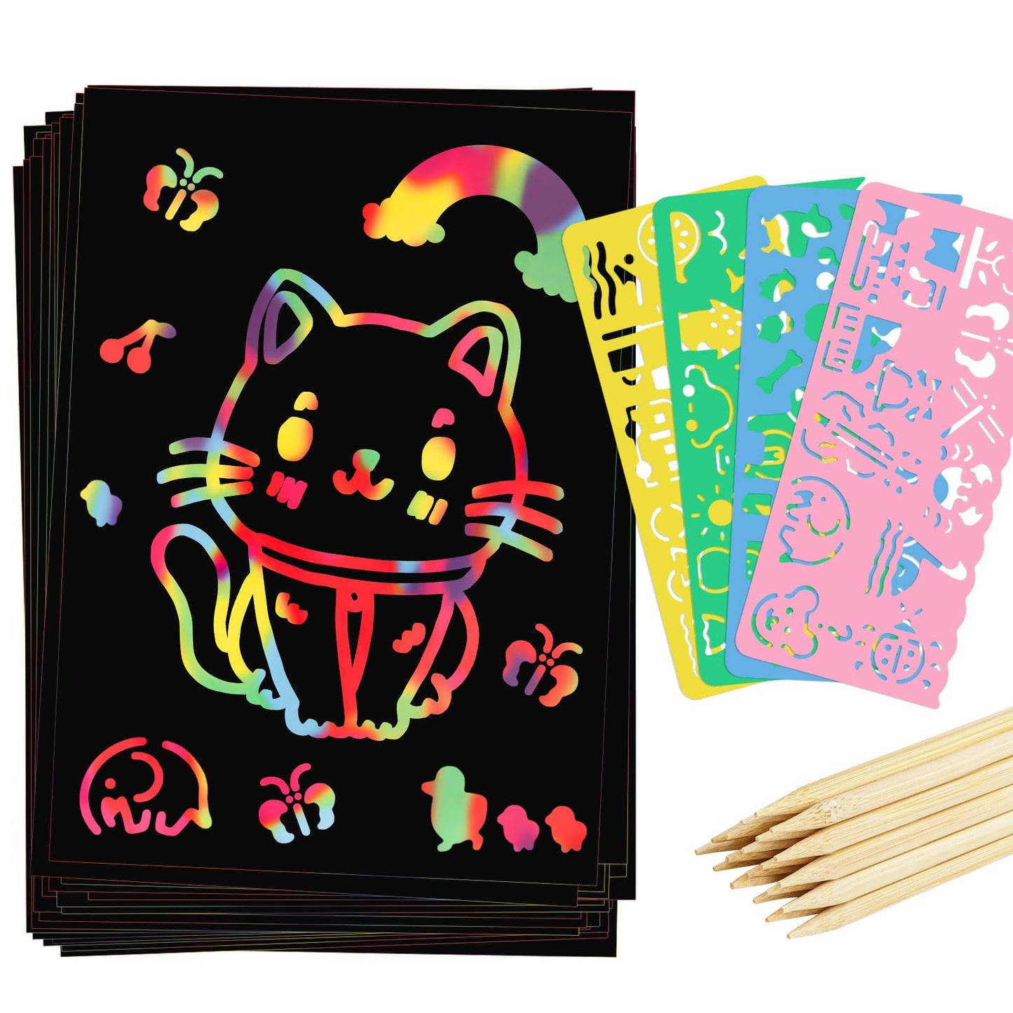Prudiut 90-Piece Scratch Art Rainbow Set | All-in-One Kids Scratch Art Kit