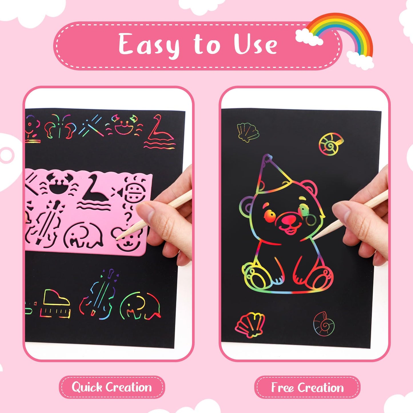 Prudiut 90-Piece Scratch Art Rainbow Set | All-in-One Kids Scratch Art Kit