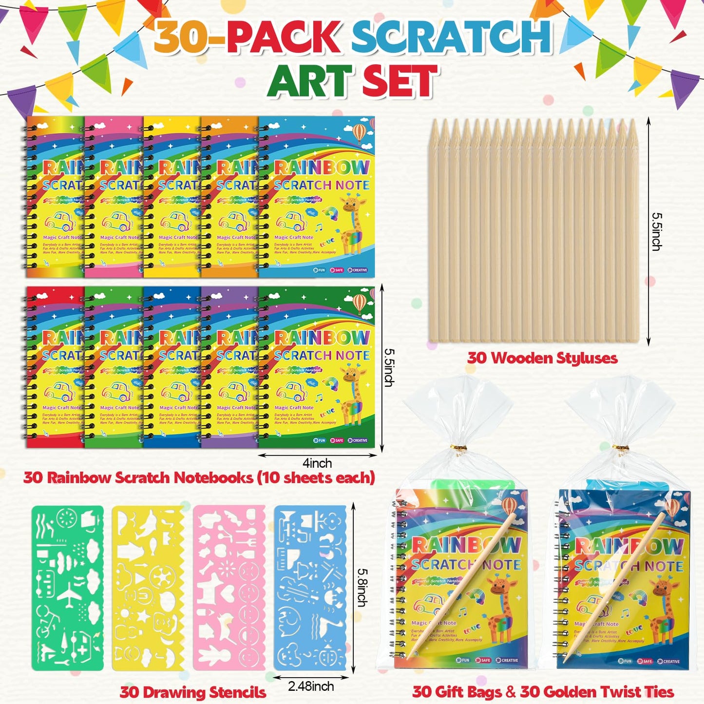Prudiut Scratch Art 30-Pack Rainbow Notebooks – Party Favors & Gifts