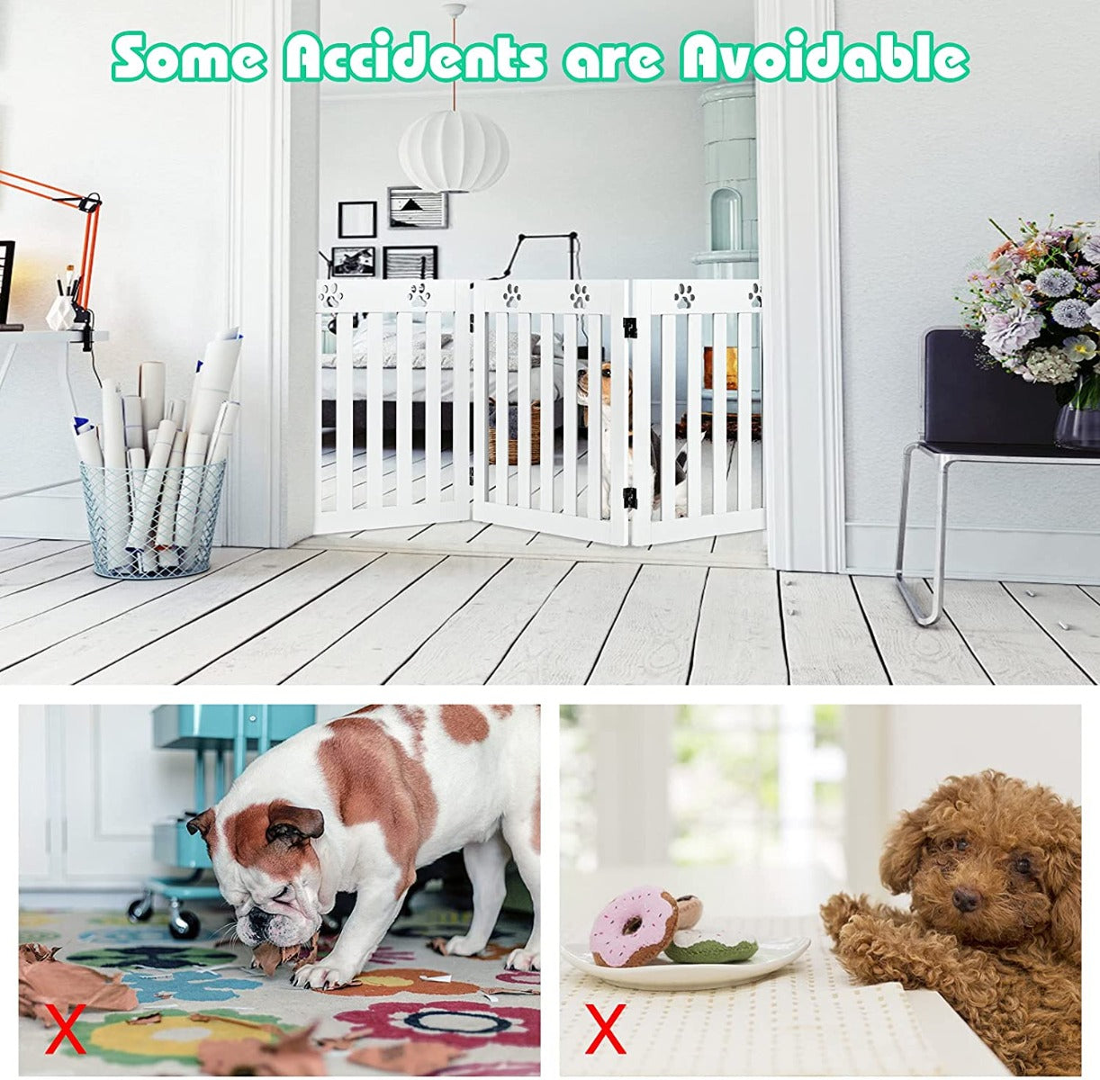4 Panels Folding Pet Gate-Brown