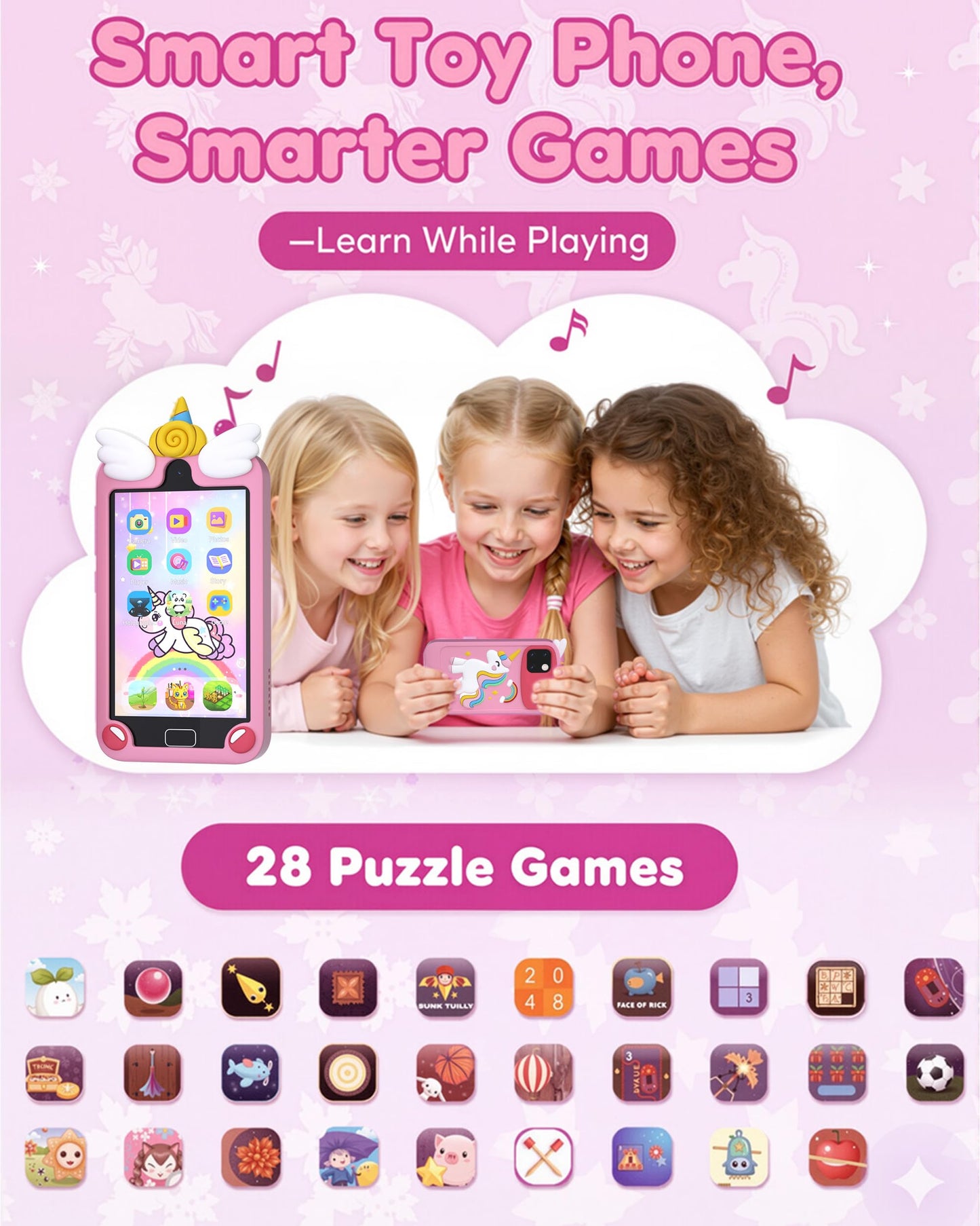 Psalms & Pals Kids Phone - 4.0-inch Touchscreen Toy for Ages 3-12 | 32GB, Dual Cameras, 28 Games