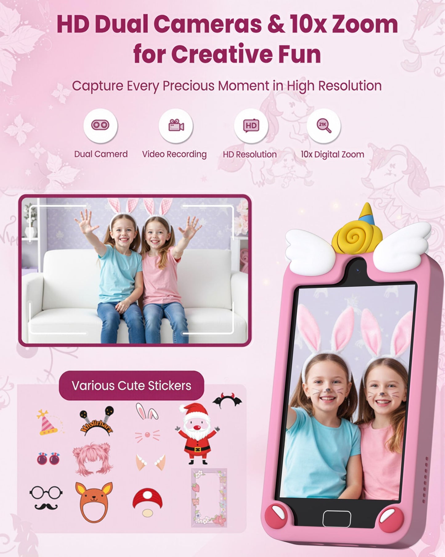 Psalms & Pals Kids Phone - 4.0-inch Touchscreen Toy for Ages 3-12 | 32GB, Dual Cameras, 28 Games