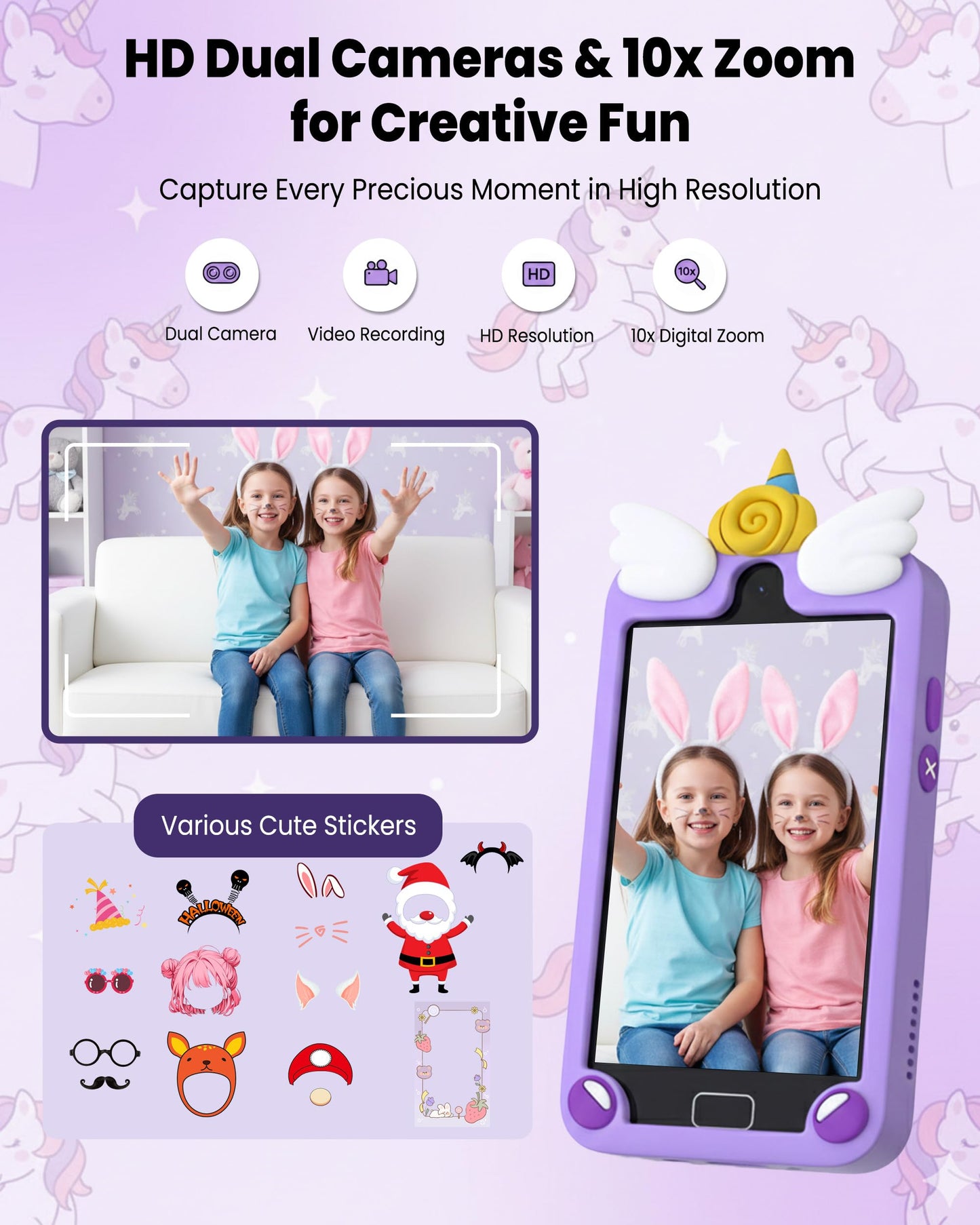 Psalms & Pals Kids Smart Phone for Girls – Safe Offline 4-Inch Touchscreen, 32GB, Purple