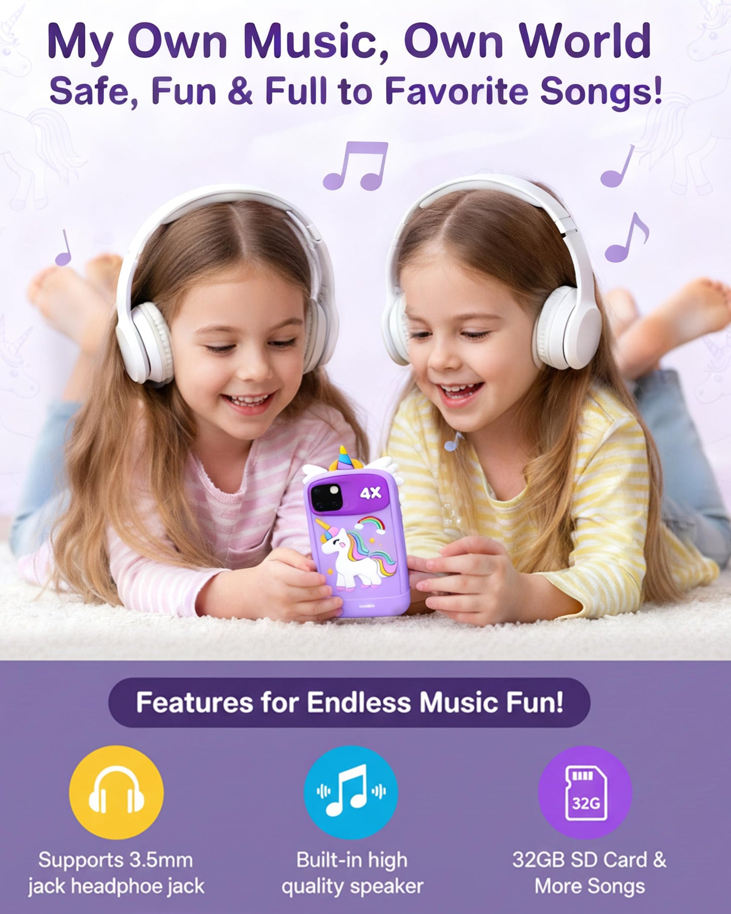 Psalms & Pals Kids Smart Phone for Girls – Safe Offline 4-Inch Touchscreen, 32GB, Purple
