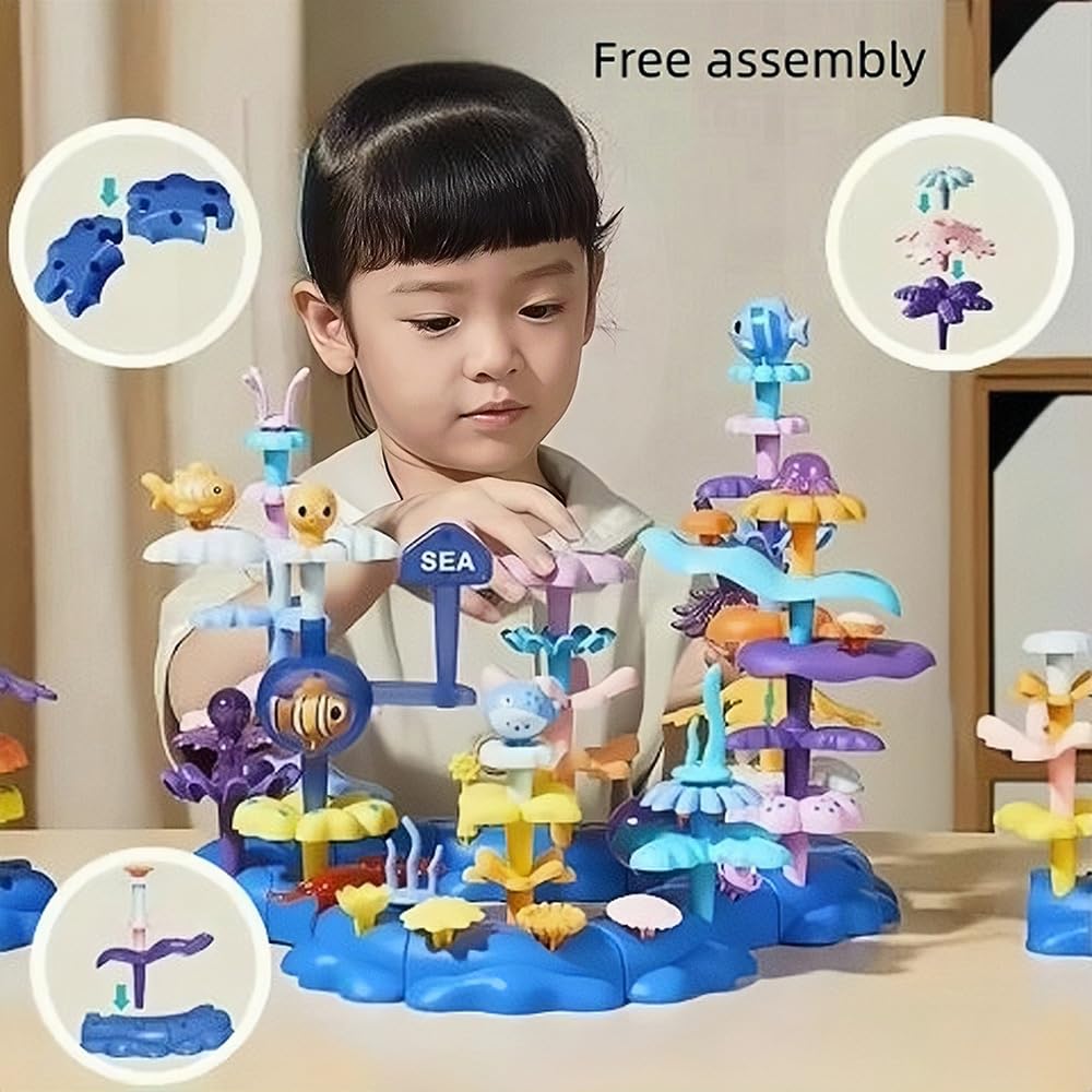 PSDVAYI Ocean Underwater World Coral Toy – 76-Piece Large Ocean Blocks for Ages 3-6 | Coral Garden Building & STEM Toy