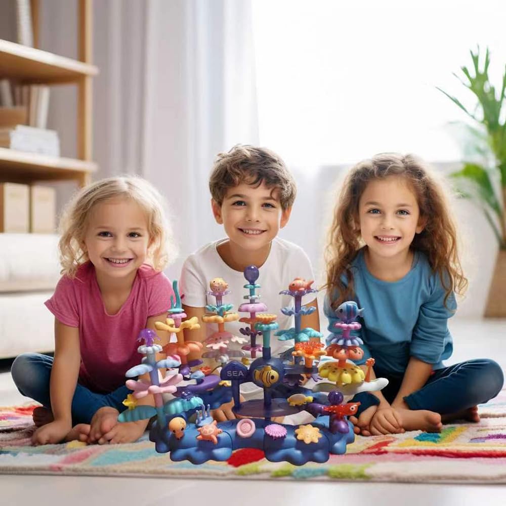 PSDVAYI Ocean Underwater World Coral Toy – 76-Piece Large Ocean Blocks for Ages 3-6 | Coral Garden Building & STEM Toy