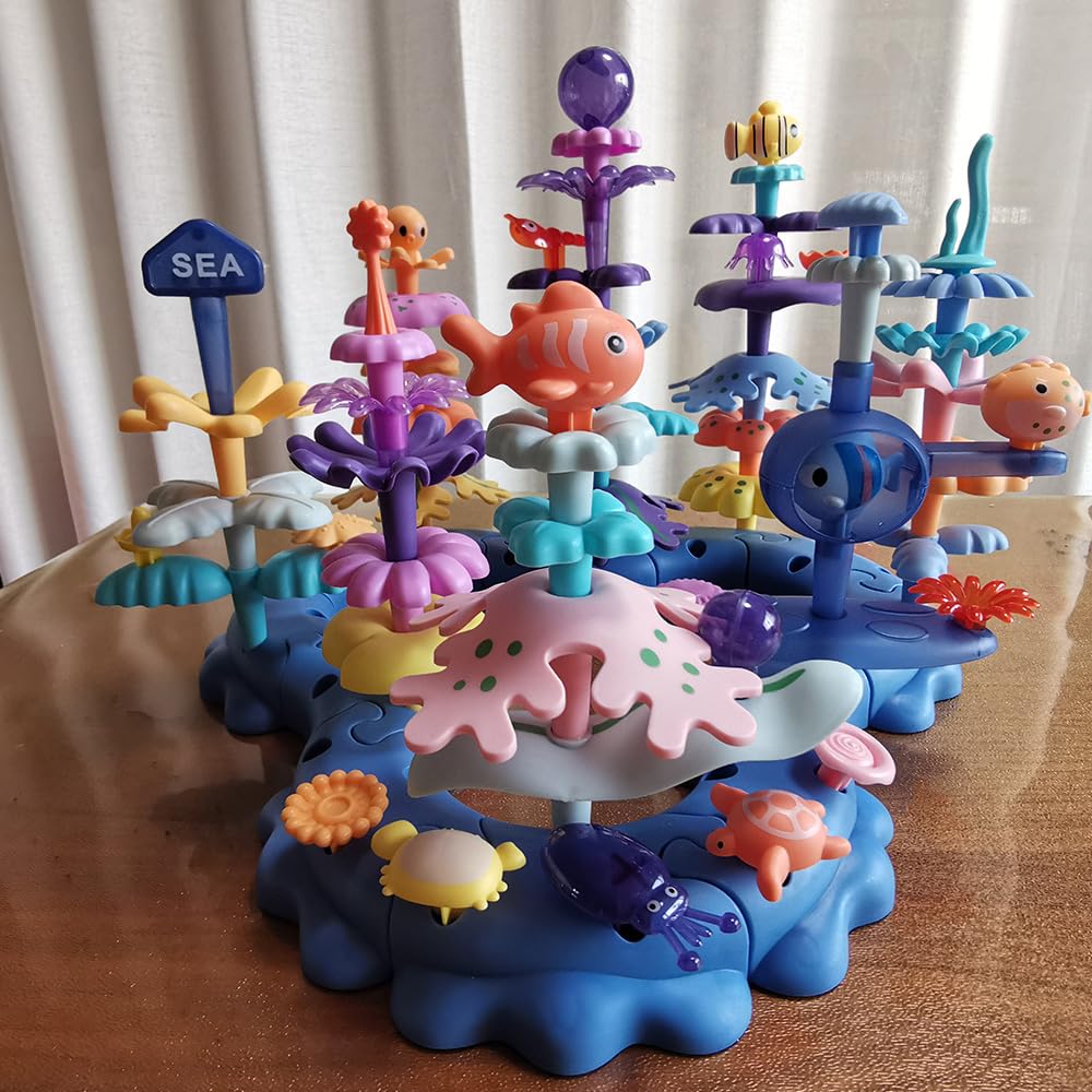 PSDVAYI Ocean Underwater World Coral Toy – 76-Piece Large Ocean Blocks for Ages 3-6 | Coral Garden Building & STEM Toy