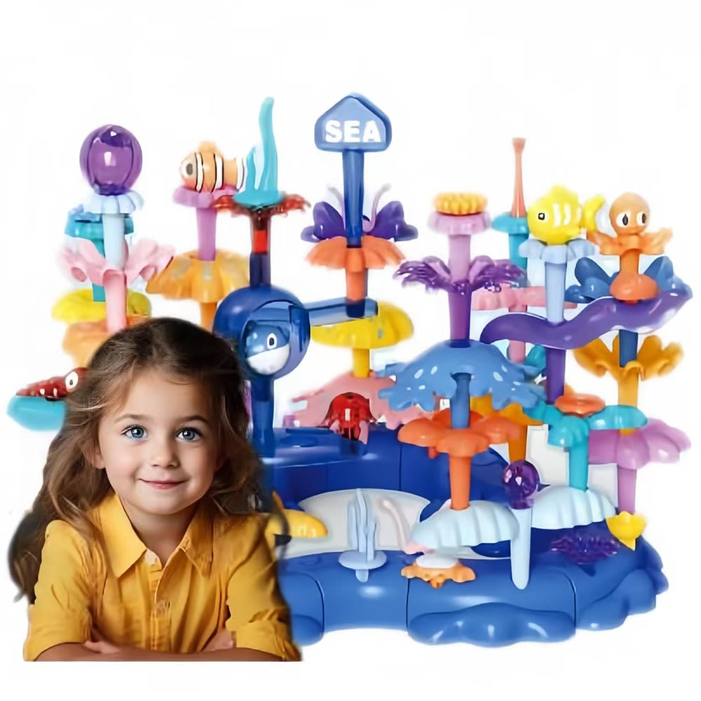 PSDVAYI Ocean Underwater World Coral Toy – 76-Piece Large Ocean Blocks for Ages 3-6 | Coral Garden Building & STEM Toy