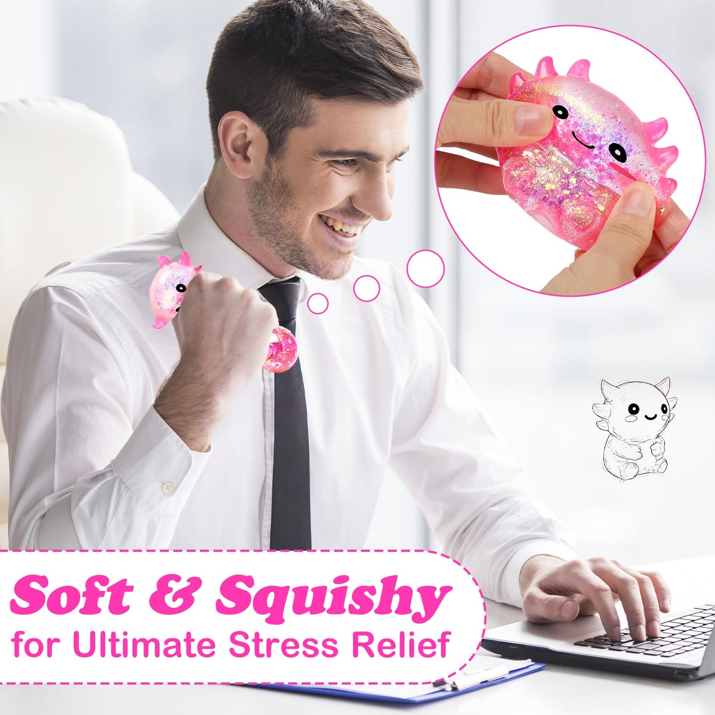 Ptdumyjua Squishy Axolotl Fidget Toy – Stress Relief Squeeze Ball (Pink)