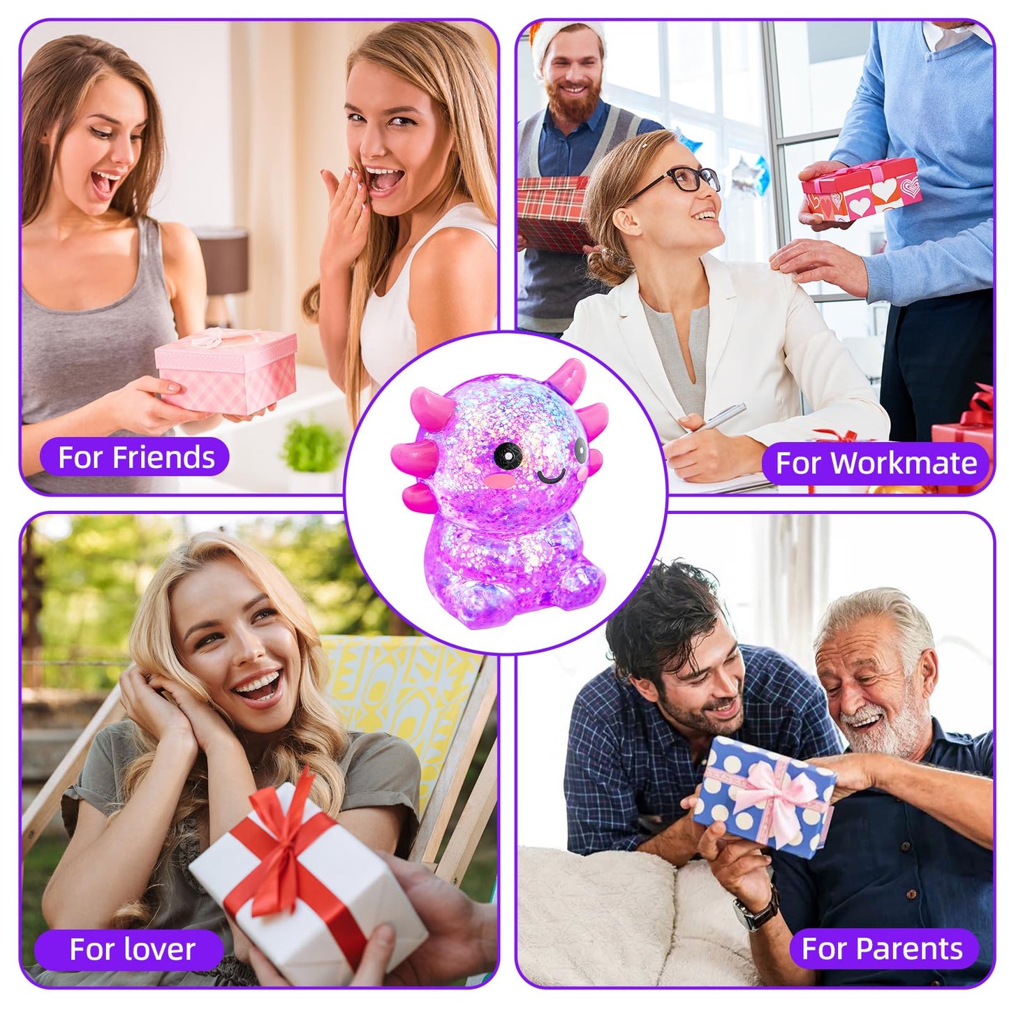 Ptdumyjua Squishy Axolotl Stress Balls – Maltose-Filled Fidget Toy (Purple)
