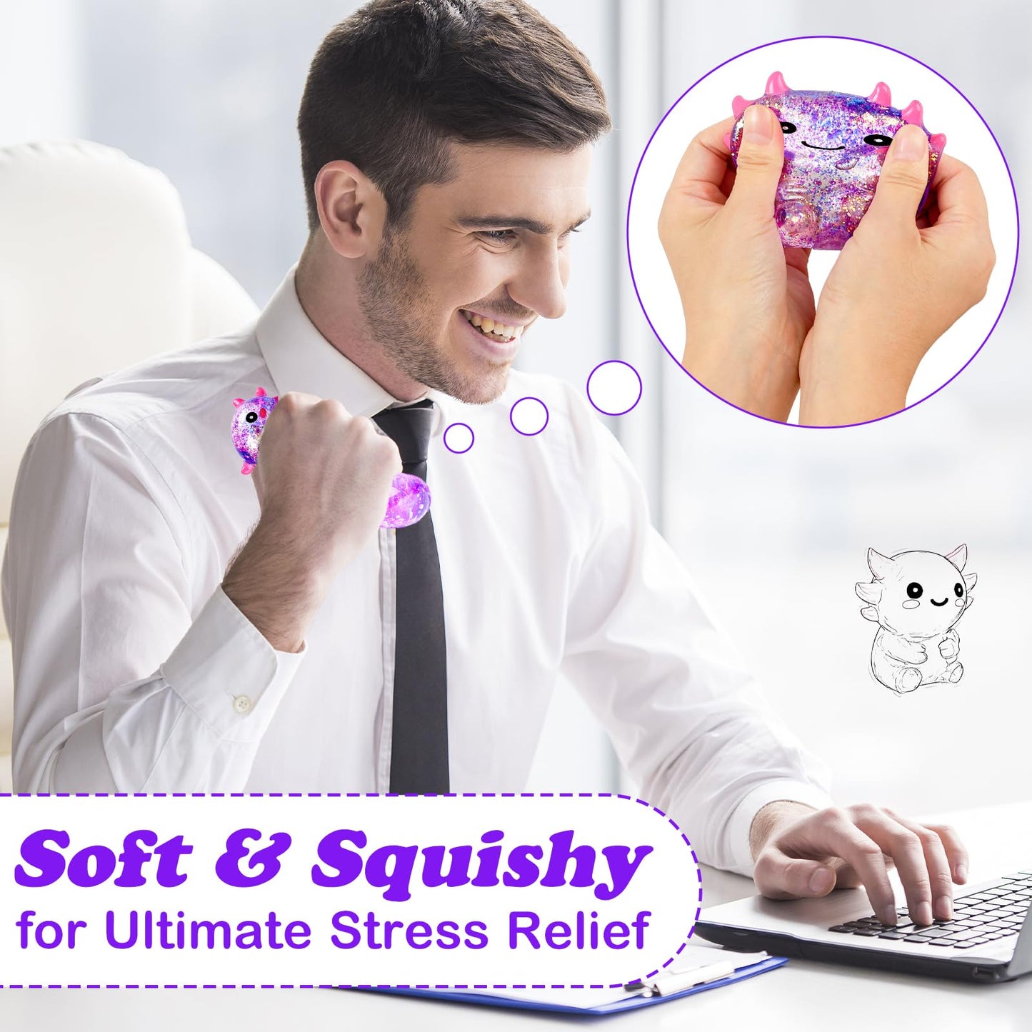 Ptdumyjua Squishy Axolotl Stress Balls – Maltose-Filled Fidget Toy (Purple)