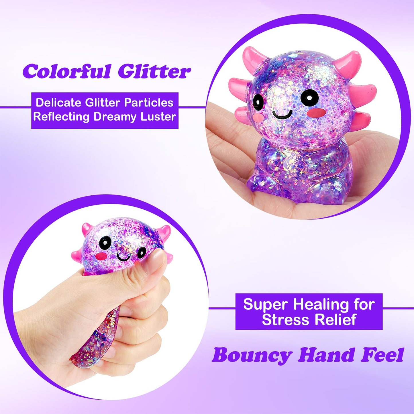 Ptdumyjua Squishy Axolotl Stress Balls – Maltose-Filled Fidget Toy (Purple)