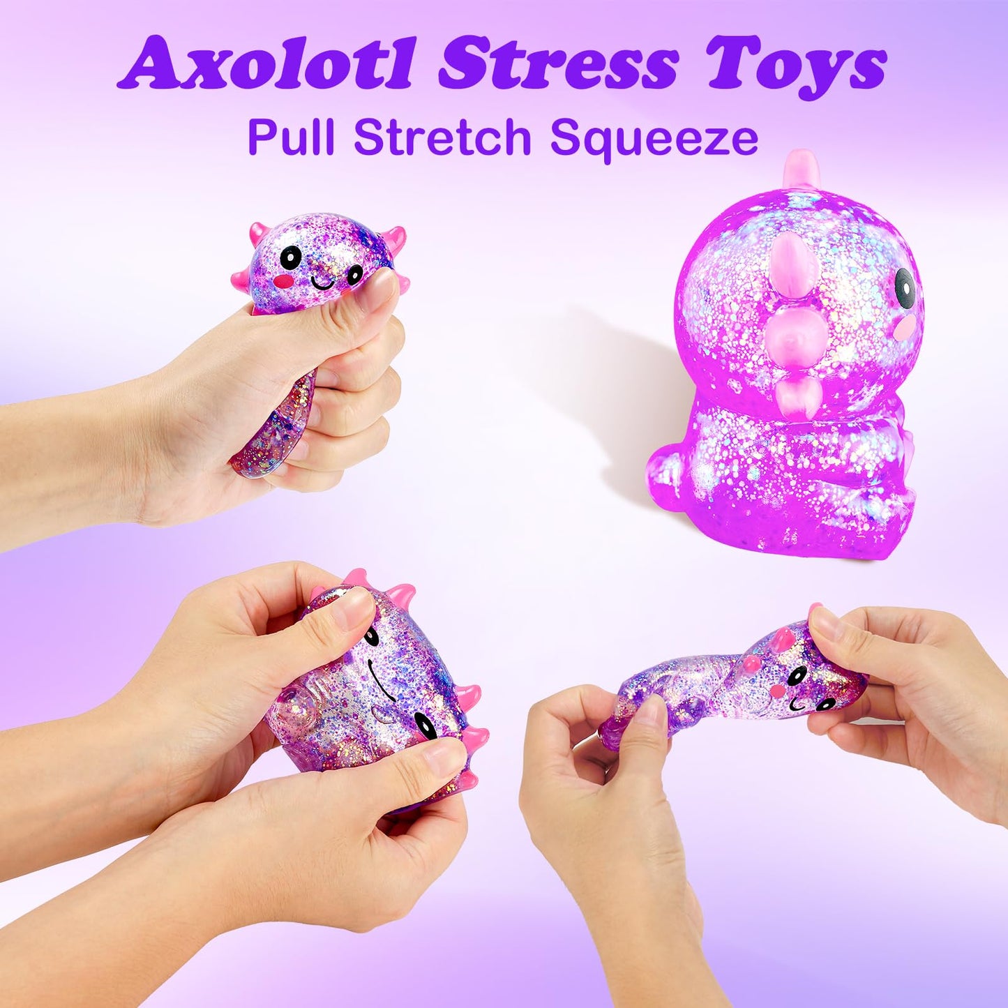 Ptdumyjua Squishy Axolotl Stress Balls – Maltose-Filled Fidget Toy (Purple)