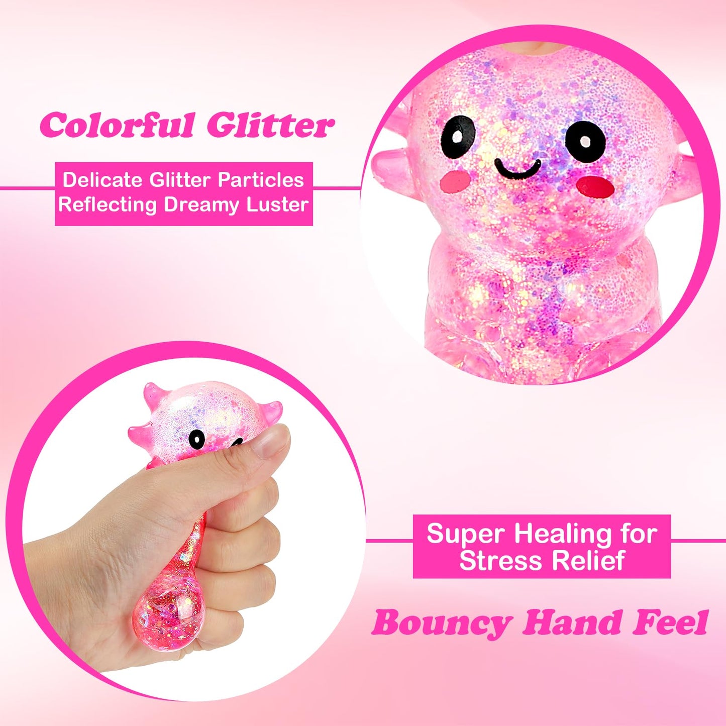 Ptdumyjua Squishy Axolotl Fidget Toy – Stress Relief Squeeze Ball (Pink)