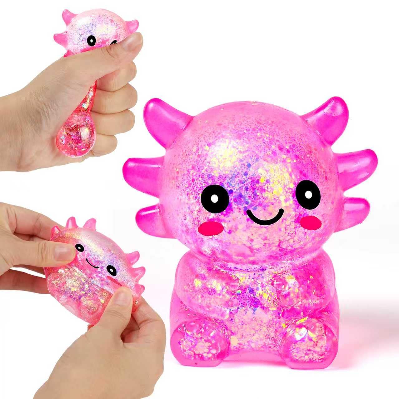 Ptdumyjua Squishy Axolotl Fidget Toy – Stress Relief Squeeze Ball (Pink)
