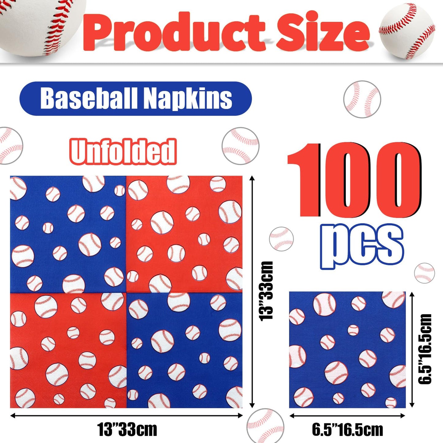 PTECDROTS 100 Pcs Baseball Napkins – Disposable 13x13 Inch Party Decor for Sports Fans