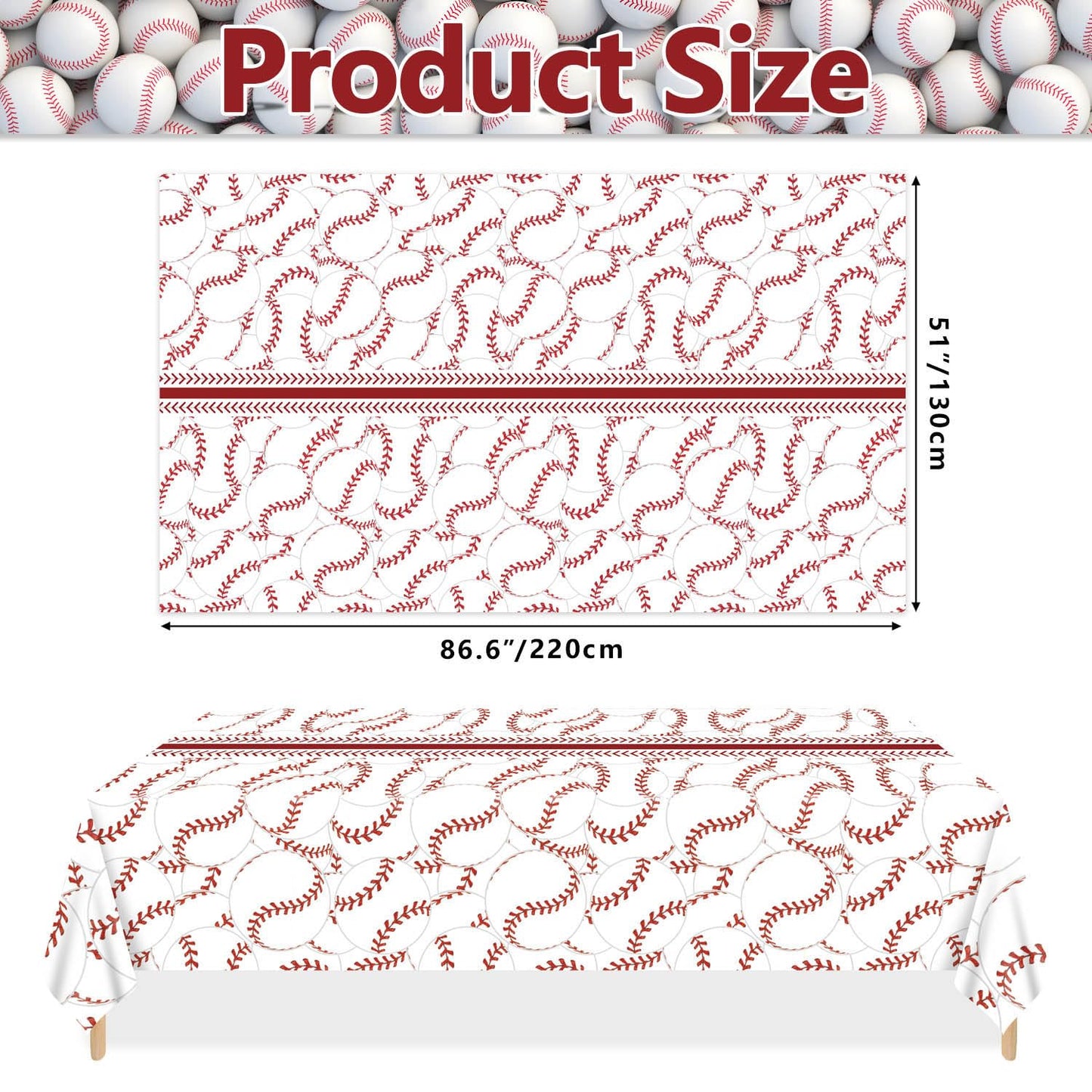 PTECDROTS 2-Pack Baseball Tablecloths – 51x86 in Rectangular Disposable Table Covers, Baseball Pattern