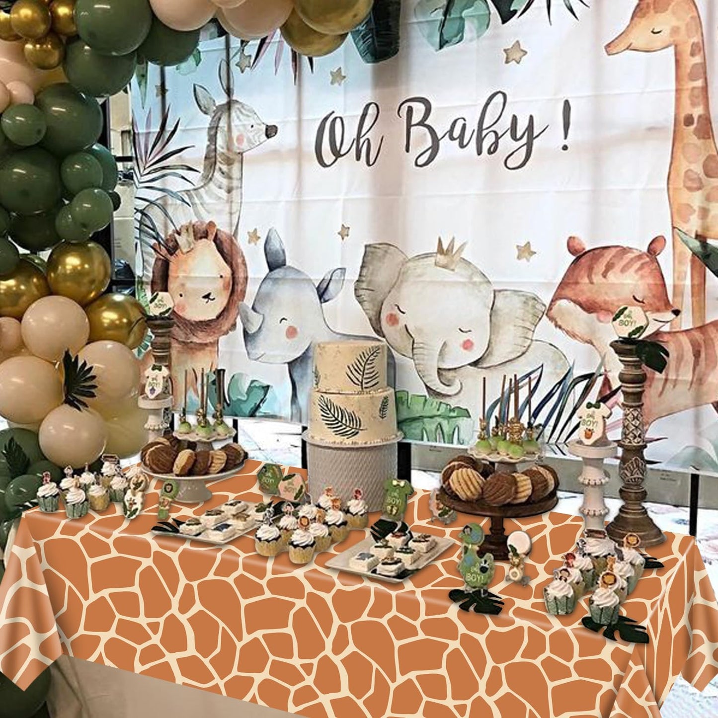 PTECDROTS 4Pcs Animal Print Table Cloths - Jungle Safari Theme, 51x86 Inch (130x220 cm) Leopard Tiger Zebra Giraffe