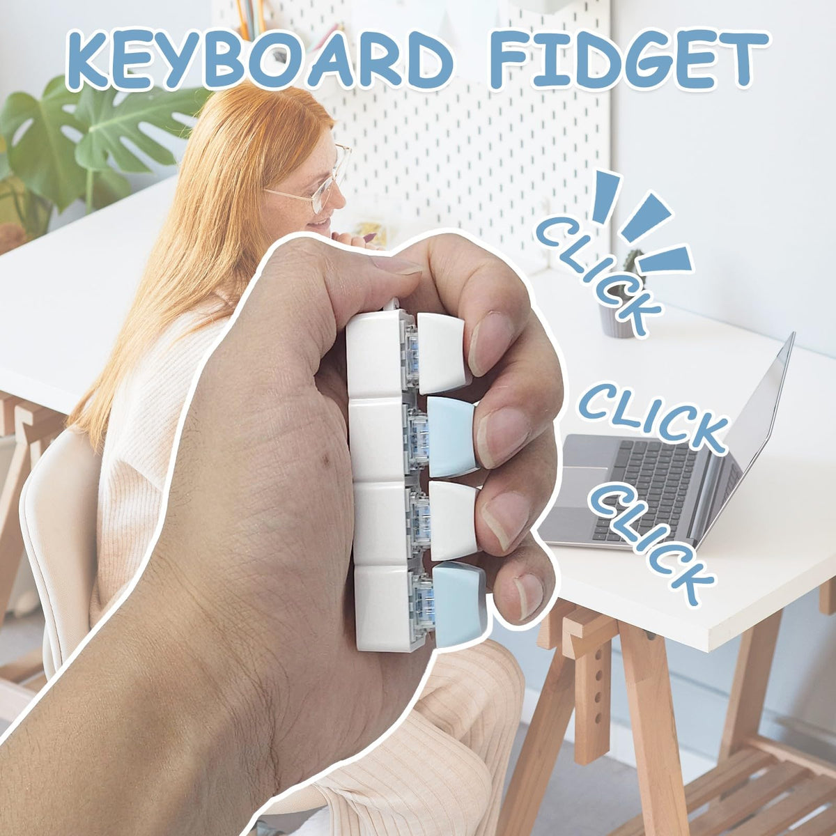 PTHFTAF Keyboard Fidget Toys for Adults - Mechanical Button Keyboard, Sensory Tools for Stress Relief, Portable Keychain (Light Yellow)