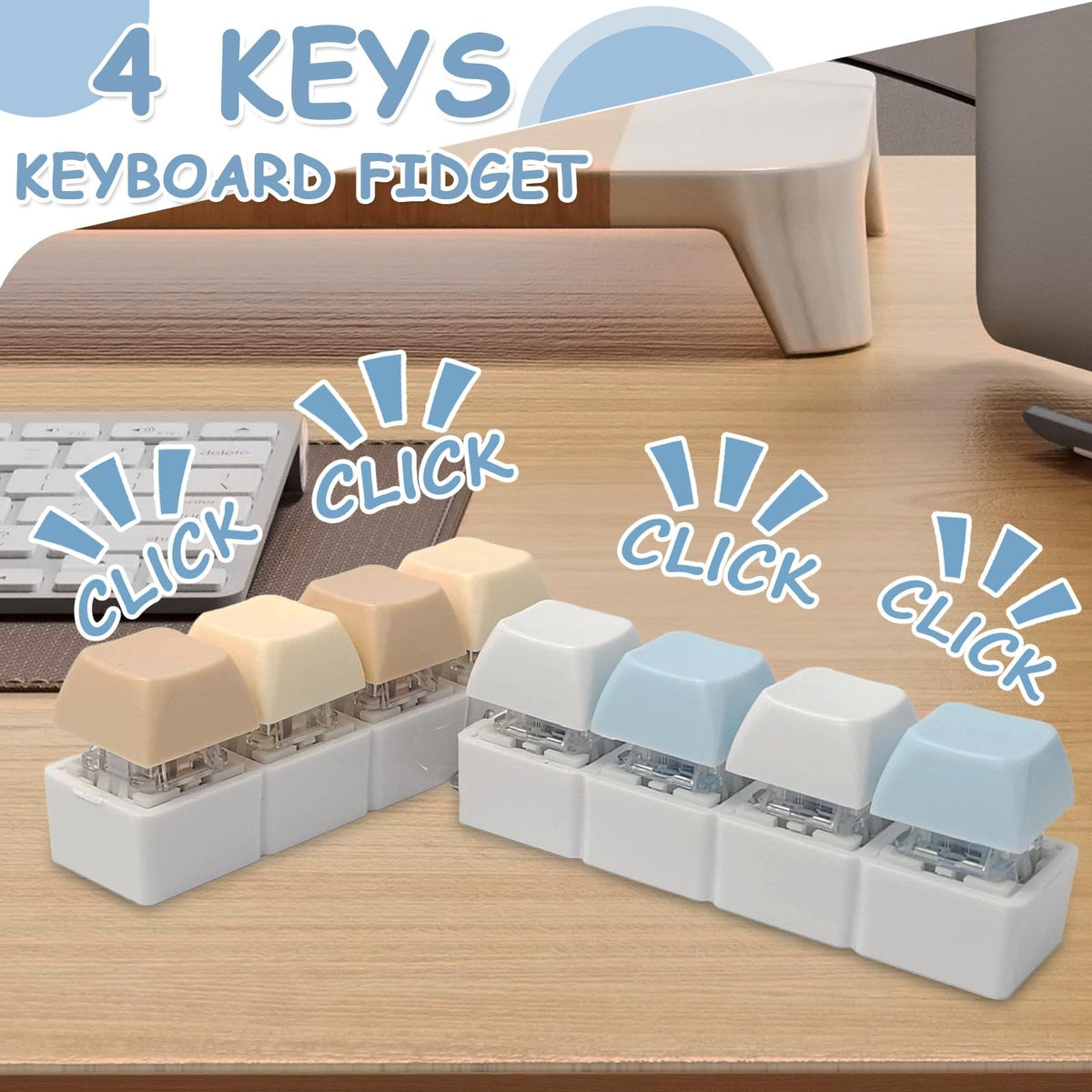 PTHFTAF Keyboard Fidget Toys for Adults - Mechanical Button Keyboard, Sensory Tools for Stress Relief, Portable Keychain (Light Yellow)