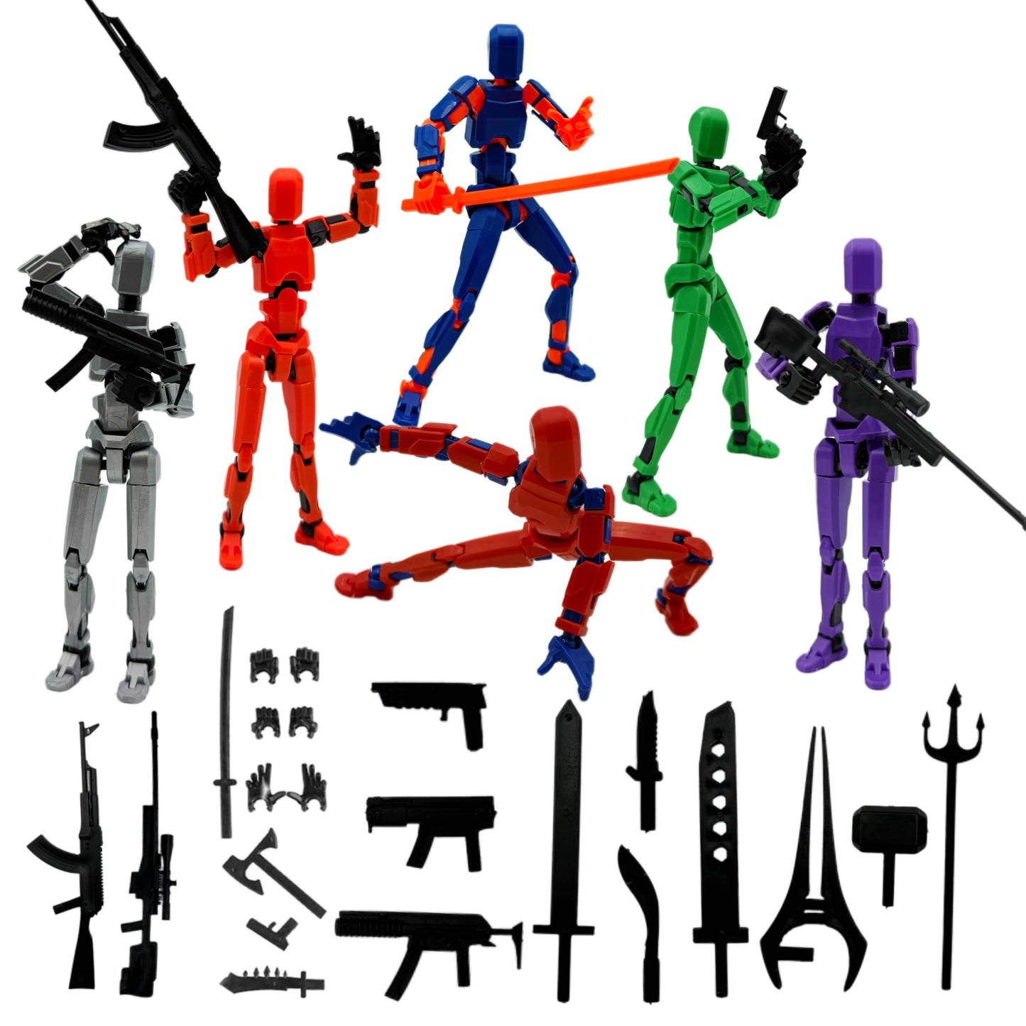 Pthjswj Dummy13 Action Figure Set — 6 Pack, Fully Articulated, 3D Printed Robot Figures