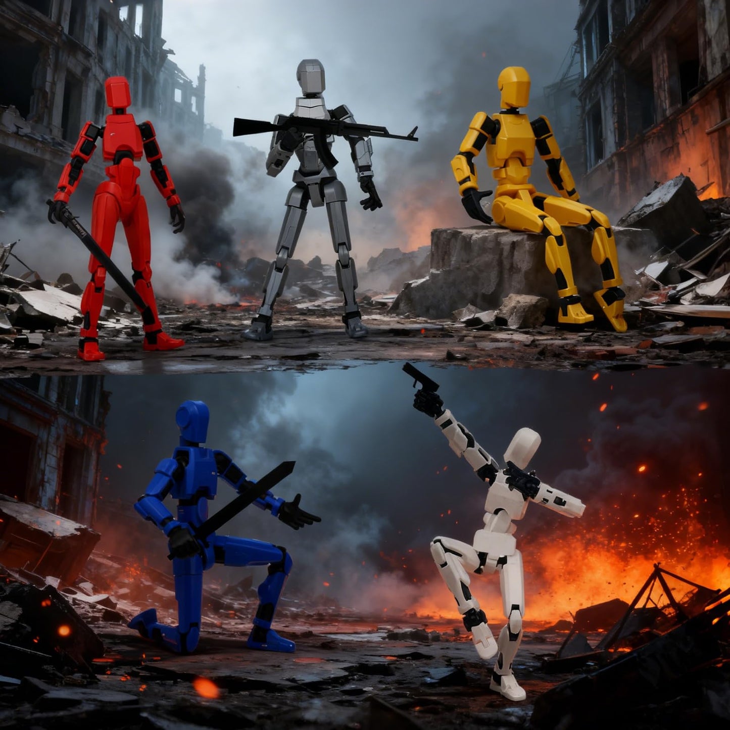 Pthjswj Dummy13 Action Figure Set — 6 Pack, Fully Articulated, 3D Printed Robot Figures