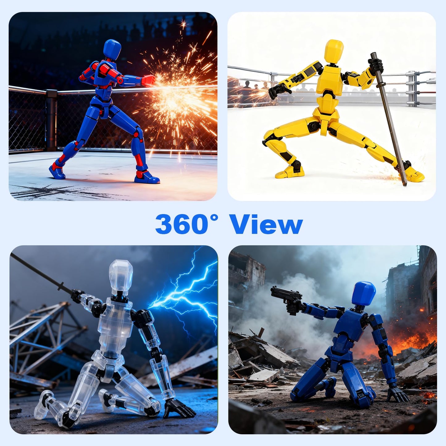 Pthjswj Dummy13 Action Figure Set — 6 Pack, Fully Articulated, 3D Printed Robot Figures
