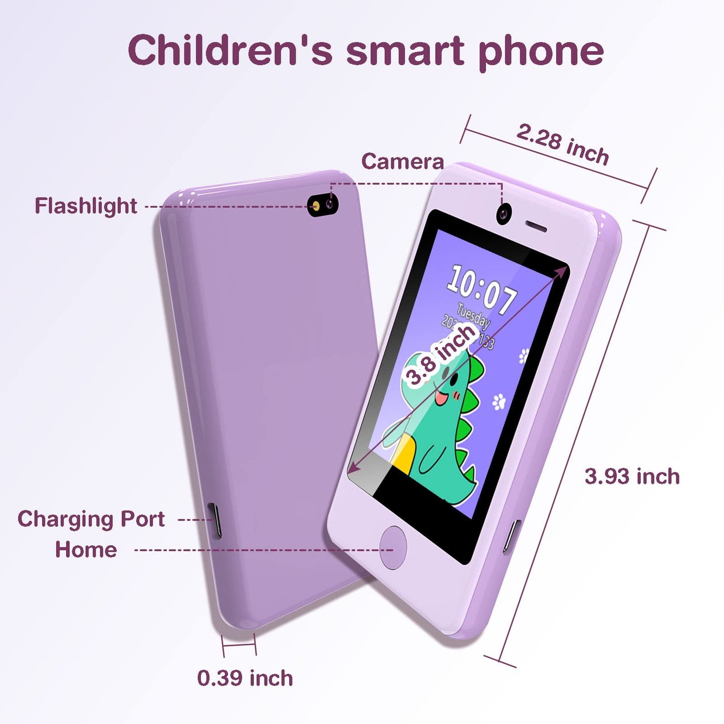 PTHTECHUS Kids Phone Toy – 3.8 inch Touch Screen with 16 Games, 2 HD Cameras, MP3 & More