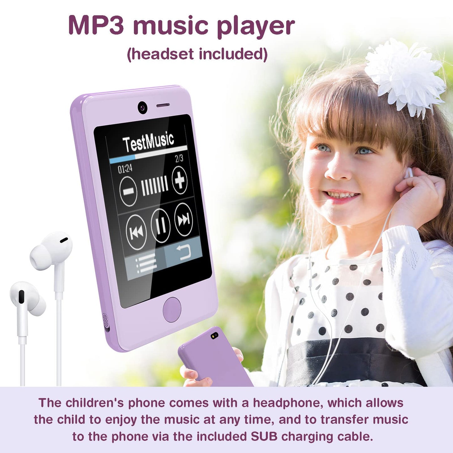 PTHTECHUS Kids Phone Toy – 3.8 inch Touch Screen with 16 Games, 2 HD Cameras, MP3 & More
