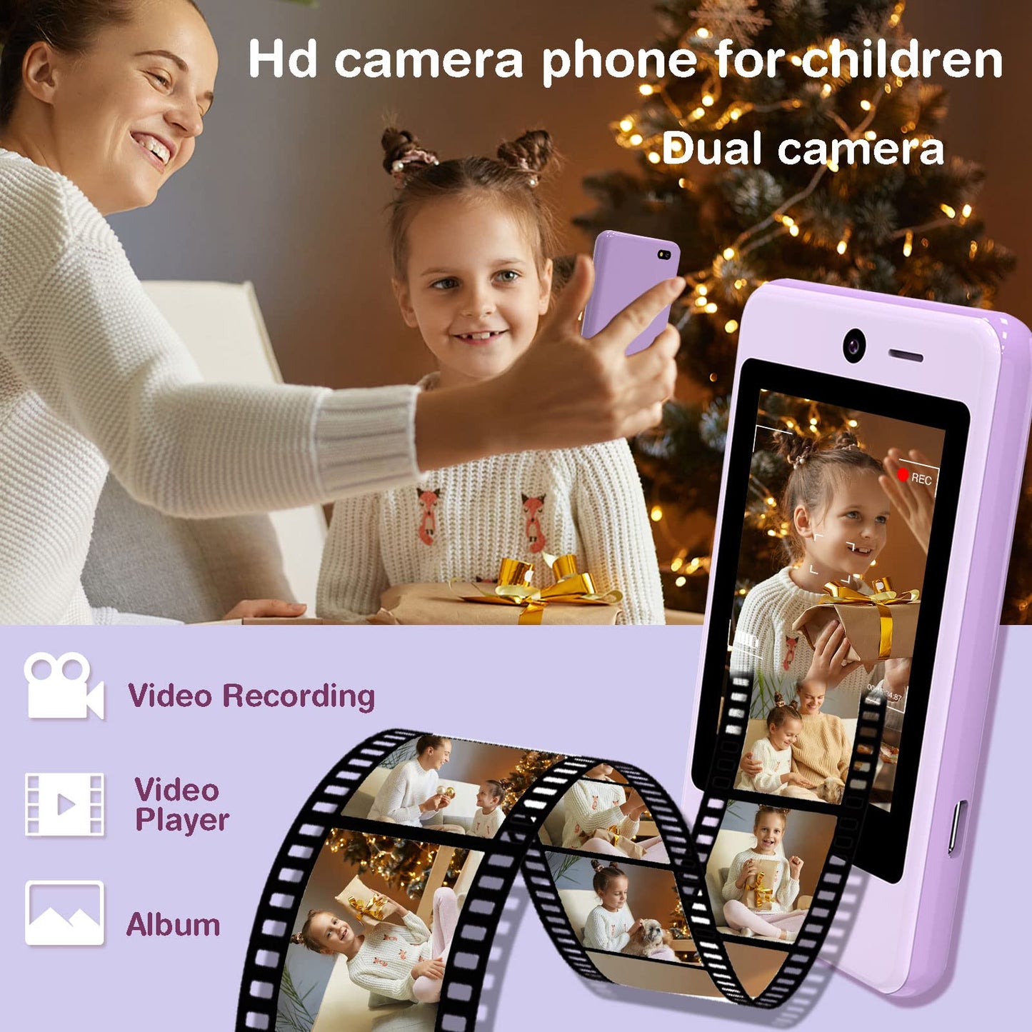 PTHTECHUS Kids Phone Toy – 3.8 inch Touch Screen with 16 Games, 2 HD Cameras, MP3 & More