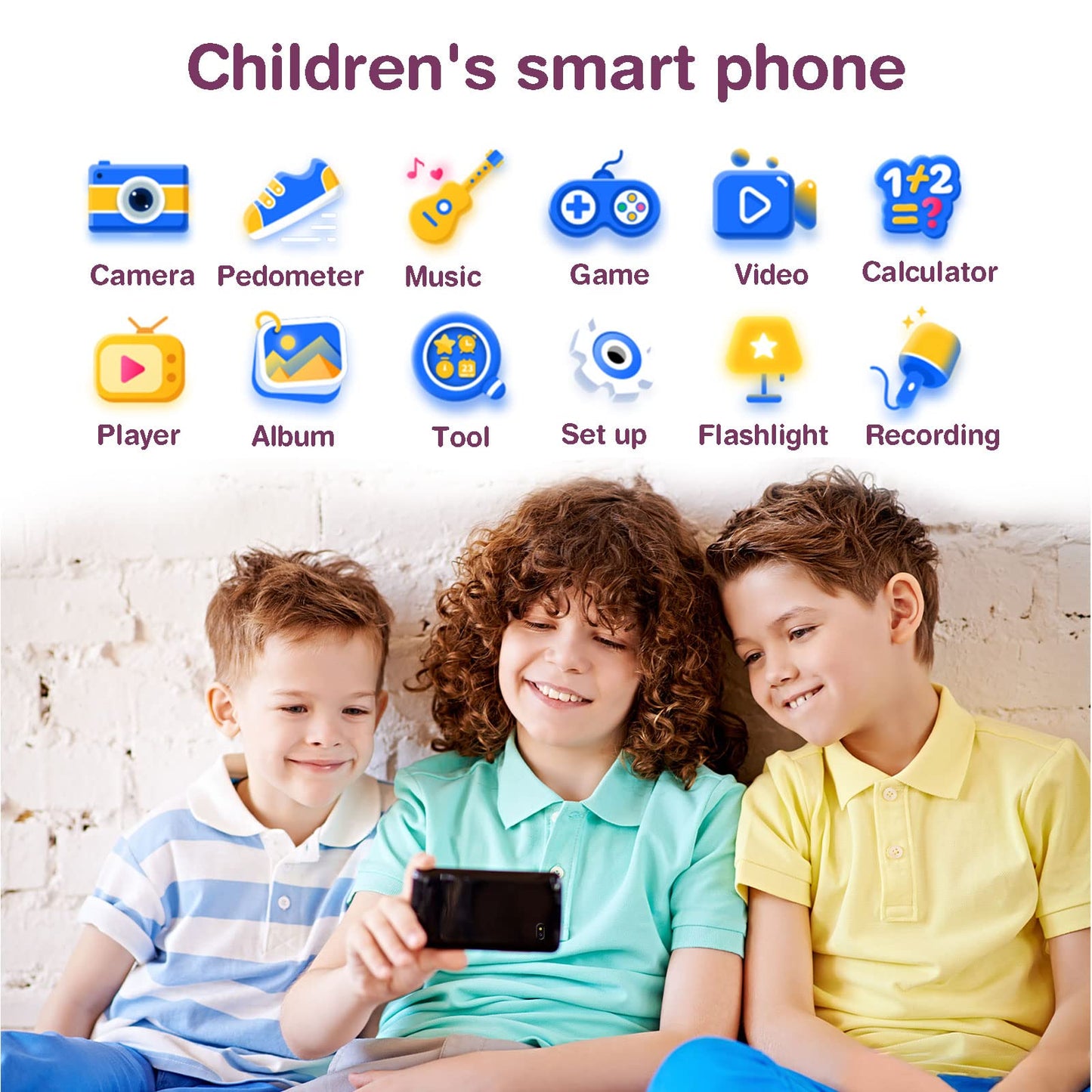 PTHTECHUS Kids Phone Toy – 3.8 inch Touch Screen with 16 Games, 2 HD Cameras, MP3 & More