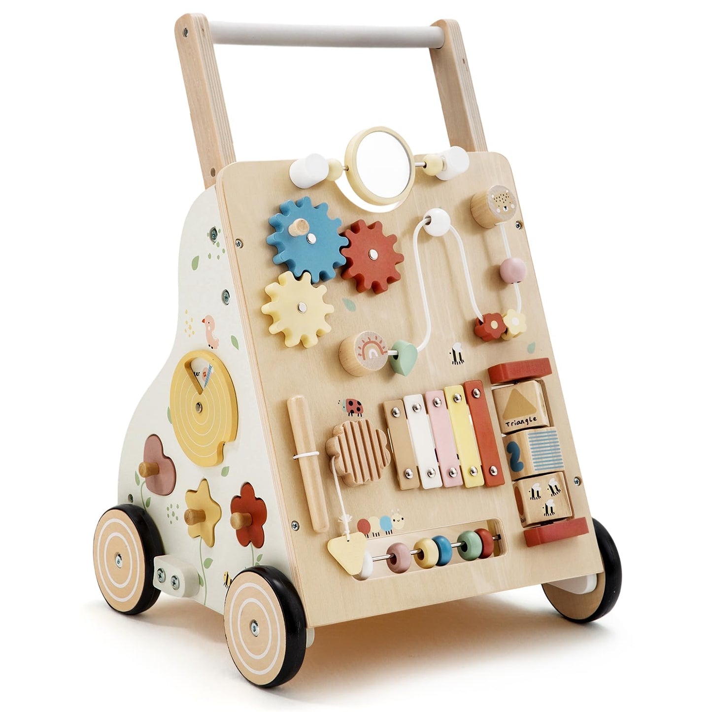 PTINFLUCE Wooden Baby Walker – Adjustable Speed & Height Montessori Push Toy