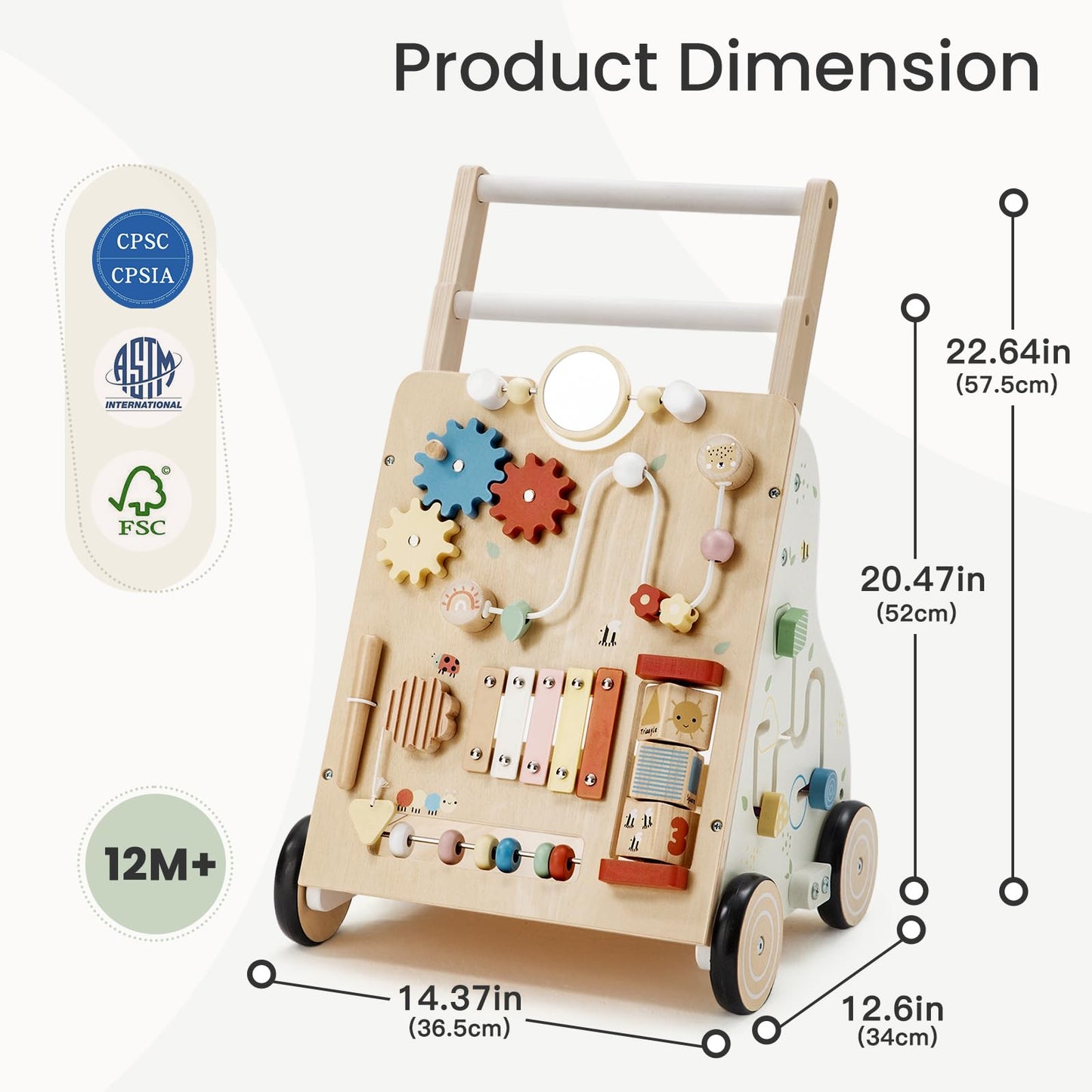 PTINFLUCE Wooden Baby Walker – Adjustable Speed & Height Montessori Push Toy