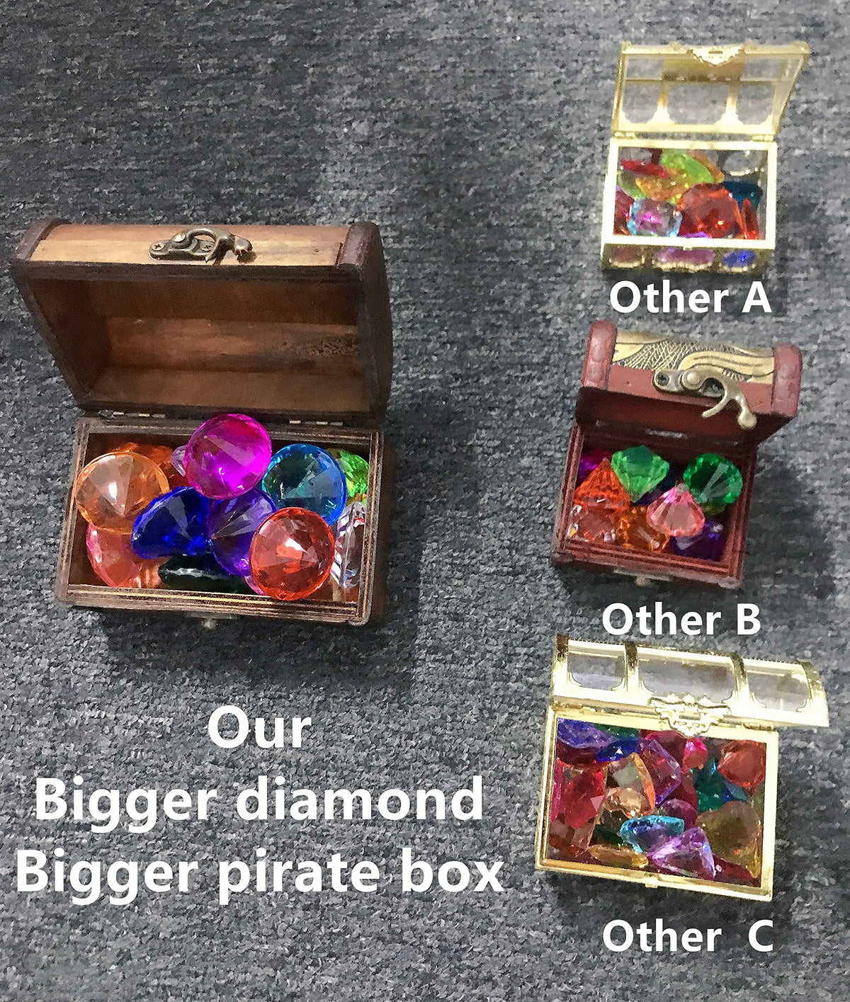 PUBGAMER Diving Gem Pool Toy — 15 Colorful Diamonds & Wooden Treasure Chest