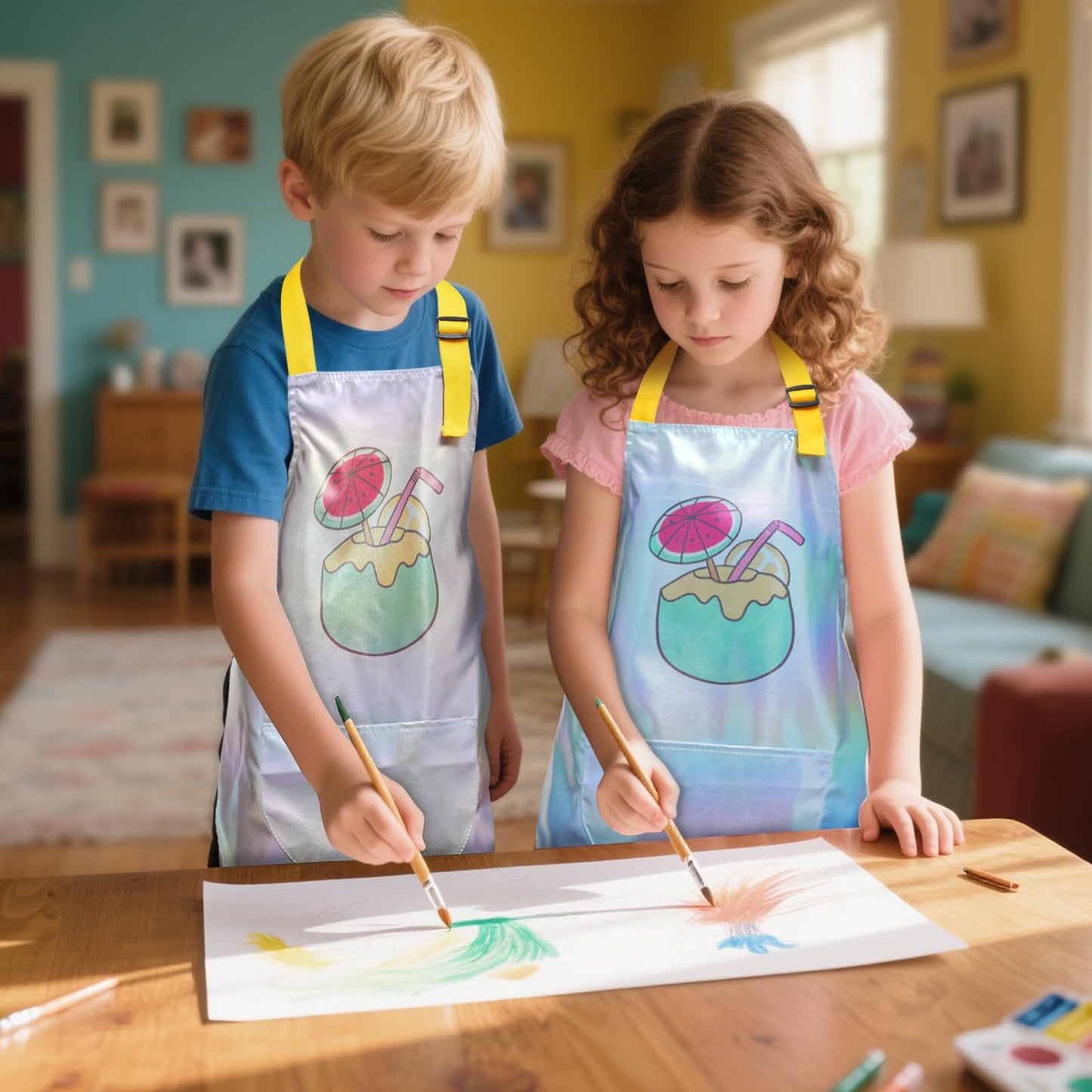 PUBMIND Kids Apron with Pocket - Blue, Adjustable Neck Strap, Durable Polyester for Cooking & Crafting