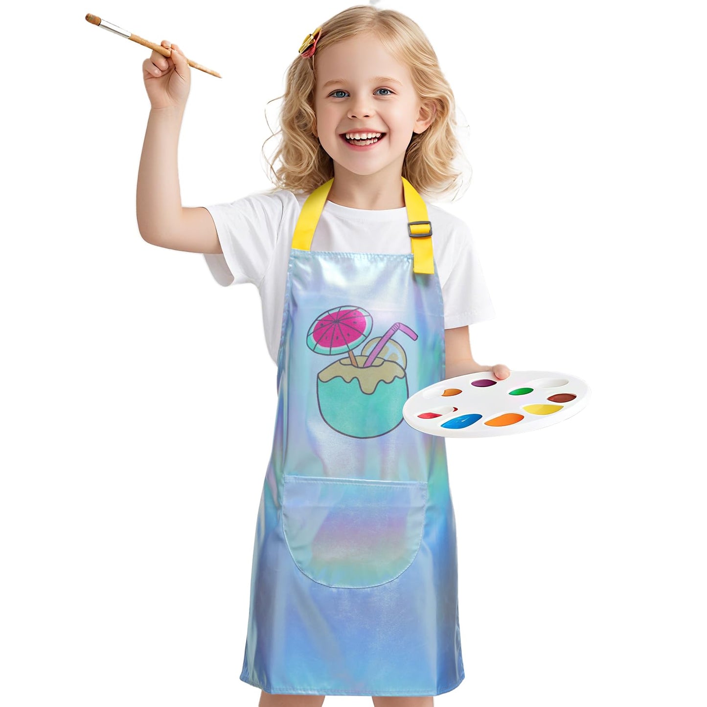 PUBMIND Kids Apron with Pocket - Blue, Adjustable Neck Strap, Durable Polyester for Cooking & Crafting