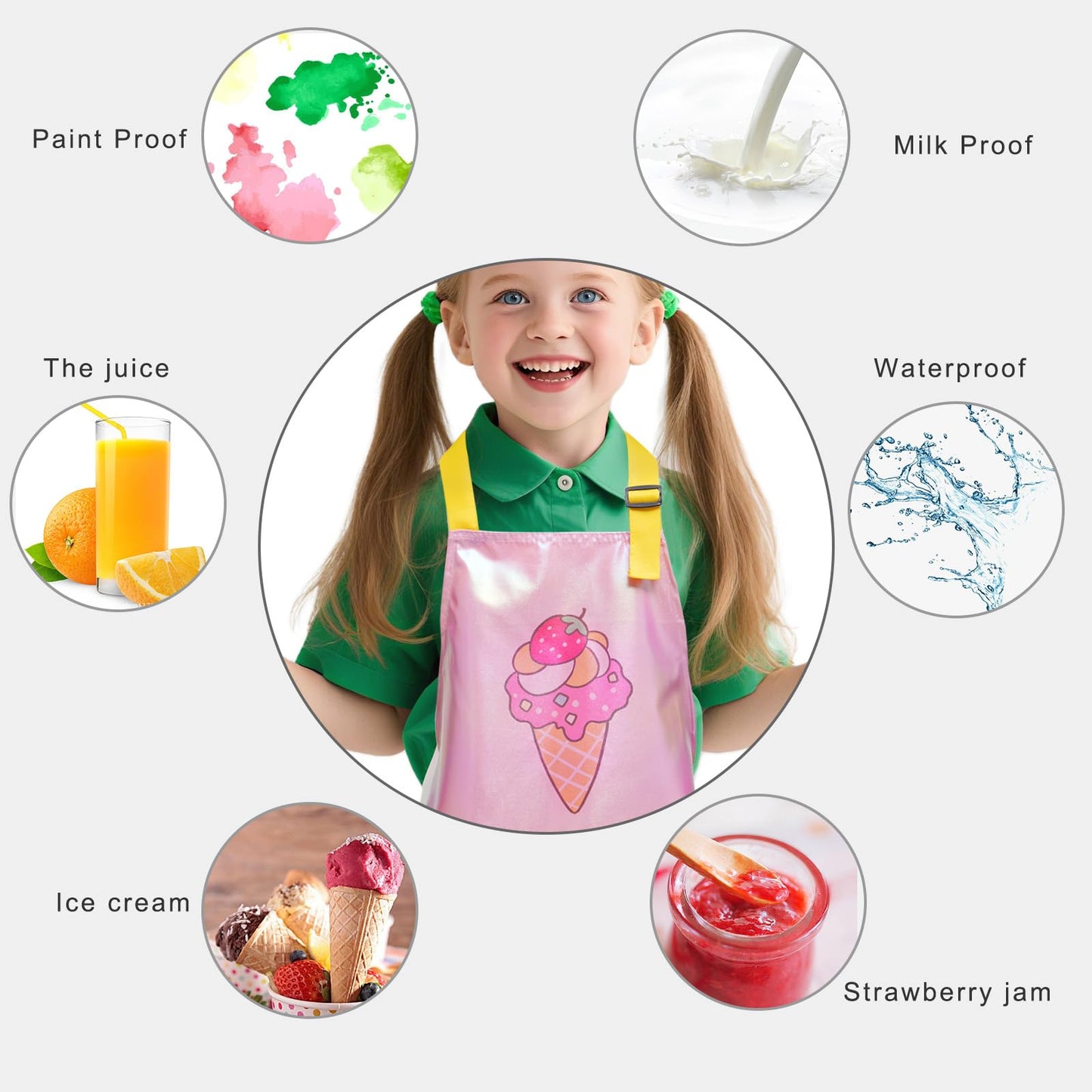 PUBMIND Kids Apron with Pocket Pink 17.7 x 23.6 inches Adjustable Neck